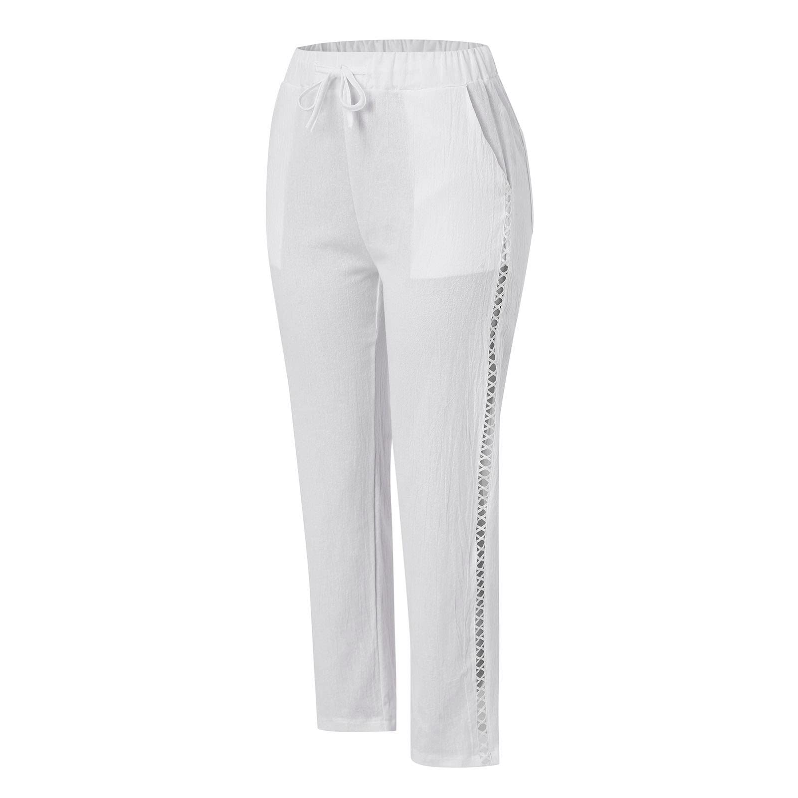 Women's High Waist Casual Pants with Drawstring - Side Cutout Wide Leg Cropped Capri Pants for Summer, Travel & Lounge Wear