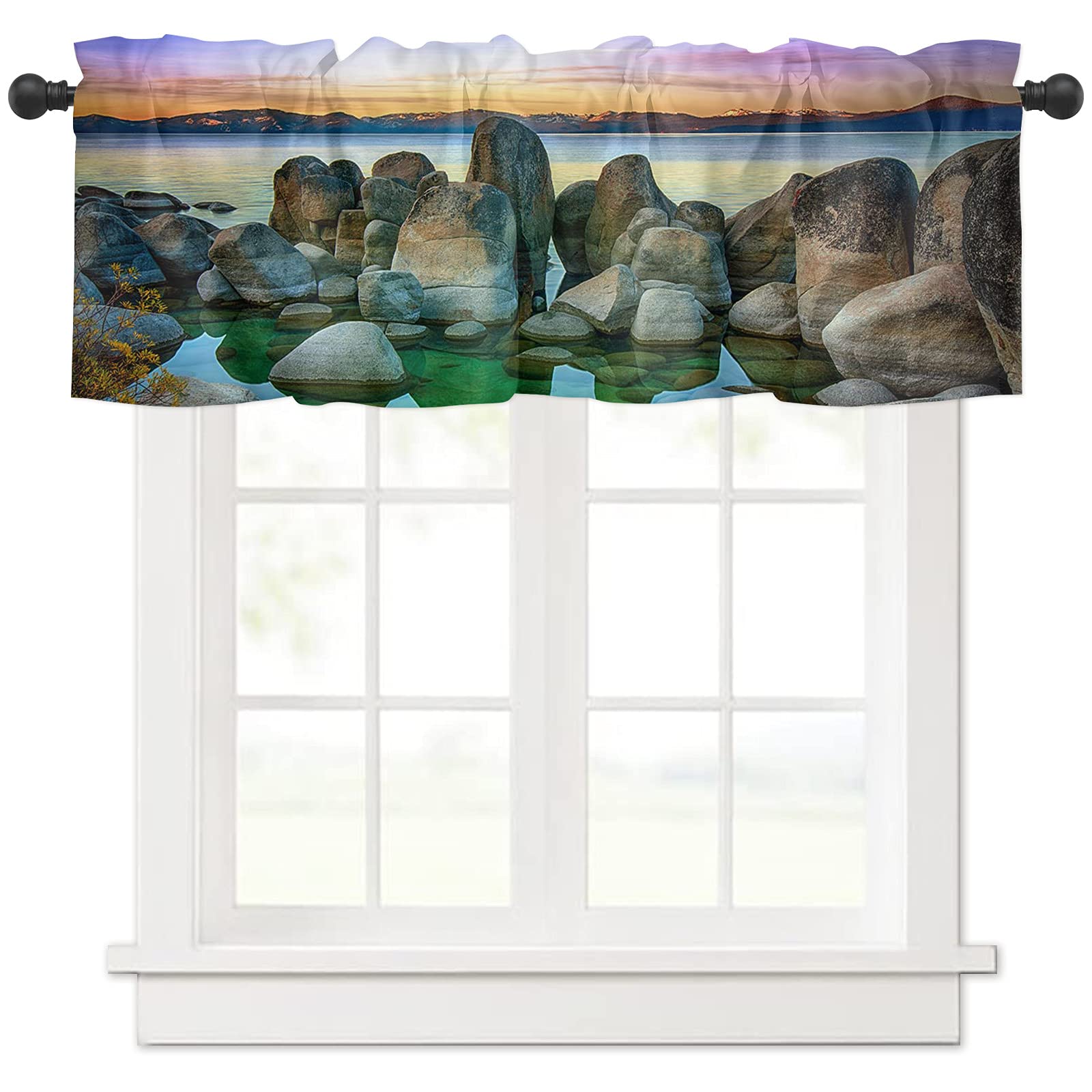 Coastal Reef Rock Valance Curtains 54x18 Inch - Short Rod Pocket Window Treatment for Kitchen & Bedroom Decor | Perfect for Beach House, Cottage & Coastal Style Homes