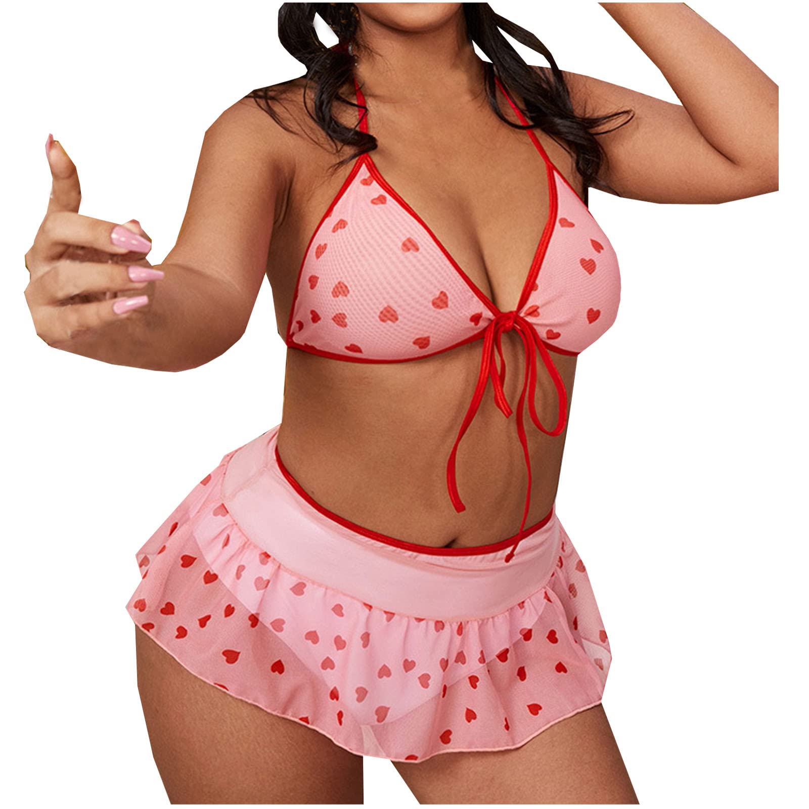 Plus Size Sexy Lingerie Set - Sheer Lace Halter Bra & Mesh Dress for Women | Valentine's Day, Honeymoon & Romantic Nights