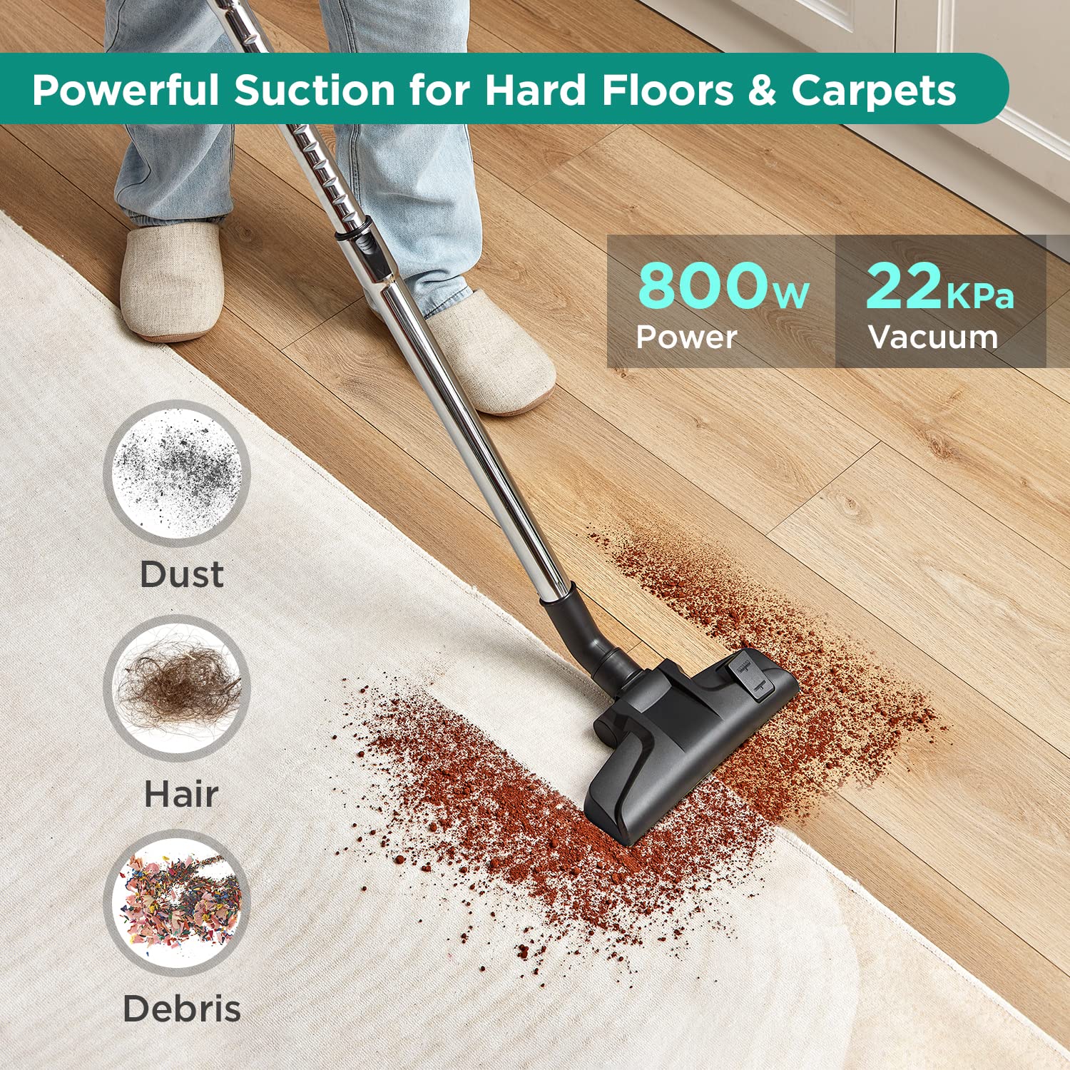 Eureka Apollo Bagless Canister Vacuum Cleaner - Lightweight 800W Cyclonic Vacuum for Carpets & Hard Floors | 2.2L Dust Cup, Powerful Suction | Perfect for Homes, Apartments & Pet Hair Cleaning (Green)