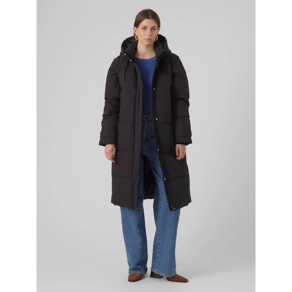Vero Moda Margaret Long Coat for Women - Black Winter Trench Coat, Waterproof & Windproof, Elegant Outerwear for Office, Dating & Formal Occasions