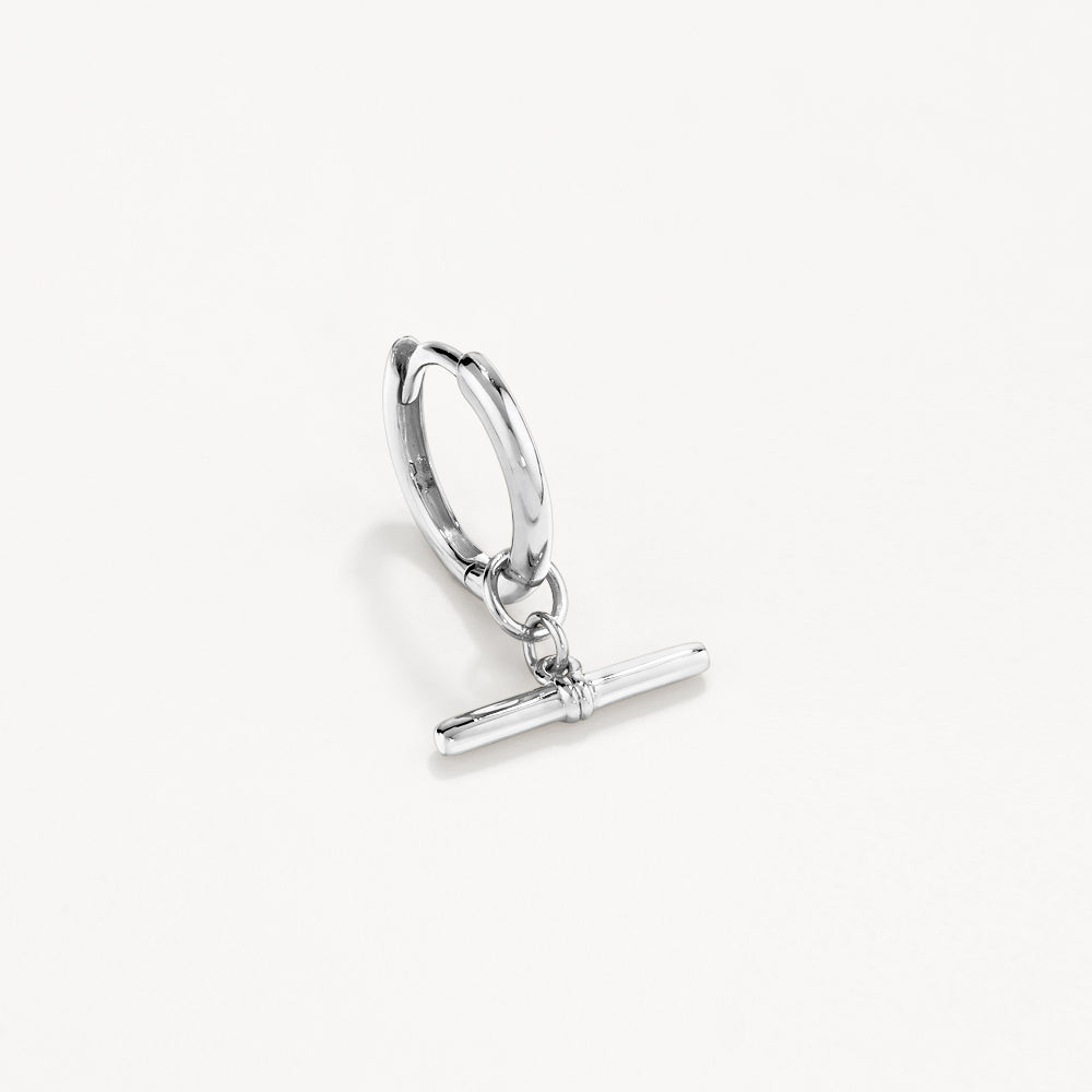 Silver T Bar Drop Charm Huggie Earrings - Elegant & Dainty Jewelry for Everyday Wear, Parties & Special Occasions