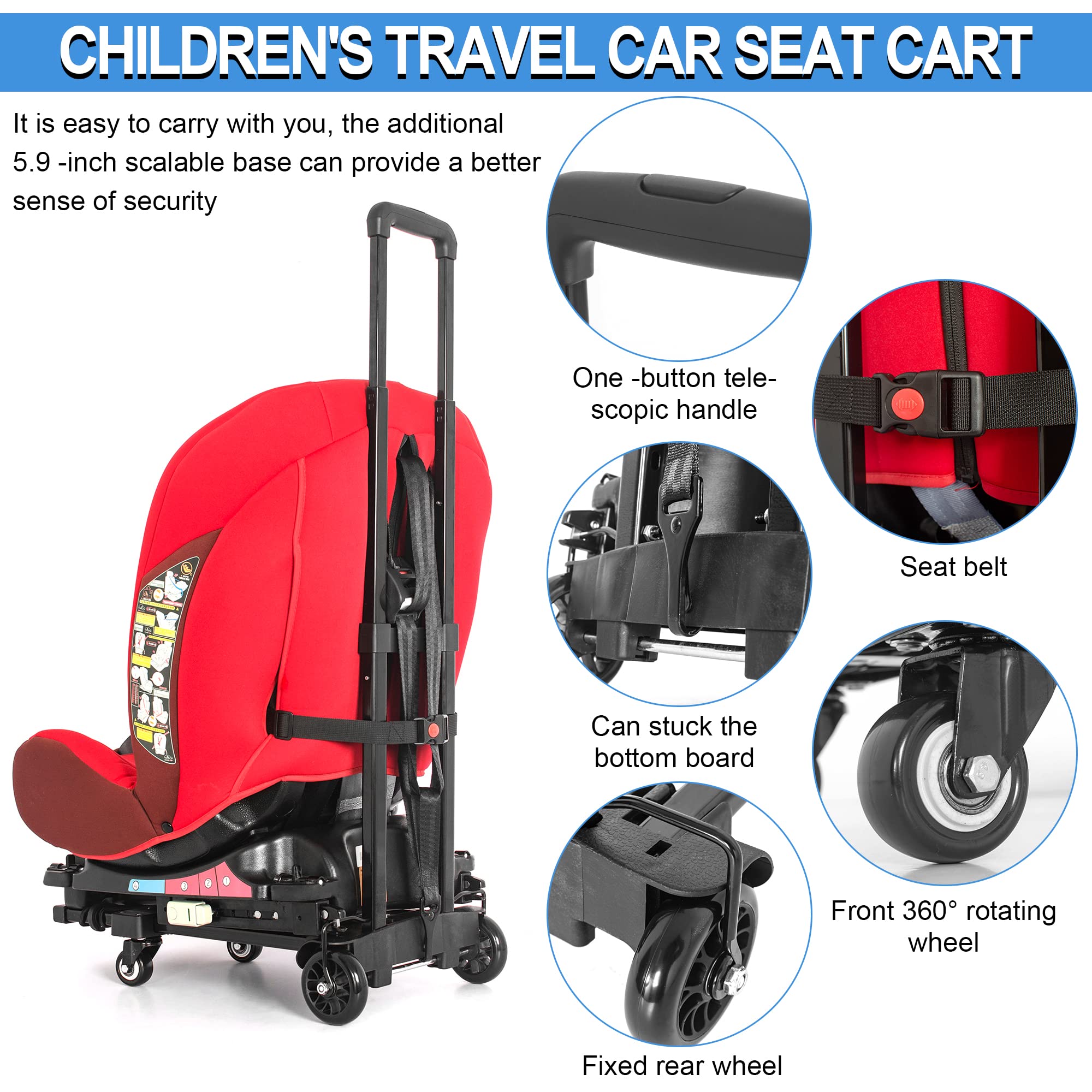 AKOZLIN Travel Airport Toddler Cart - Universal ISOFIX Car Seat Stroller with Adjustable Belt | Lightweight Foldable Luggage Dolly for Airports, Shopping & Family Outings | Perfect for Toddlers 1-3 Years Old