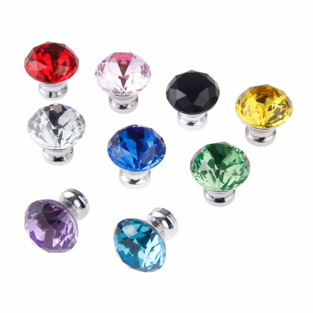 30mm Purple Crystal Cabinet Knobs - 2PCS for Wardrobe & Drawer