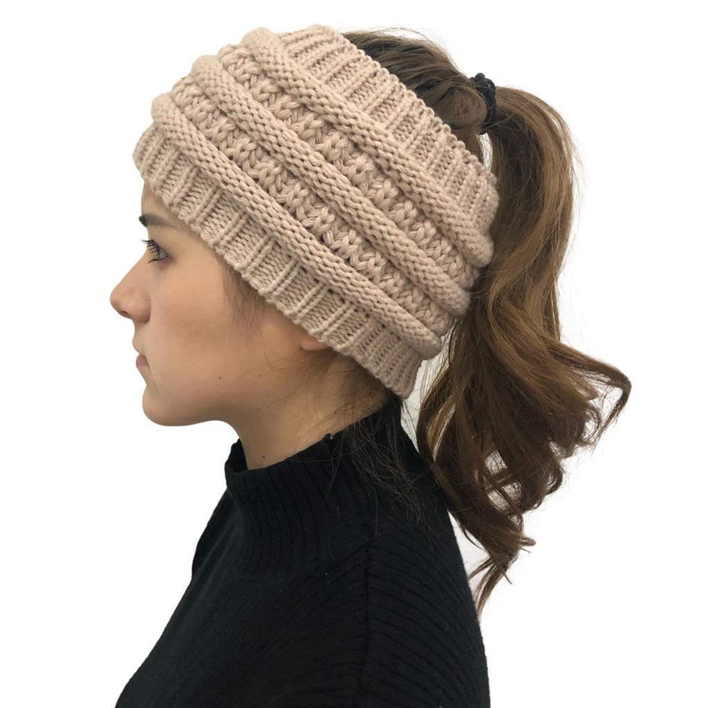 Forwelly Women's Winter Knit Beanie Hat - Soft Warm Thick Ponytail Skull Cap for Skiing, Running & Outdoor Activities | Cute Solid Color Ladies Hat for Cold Weather Fashion