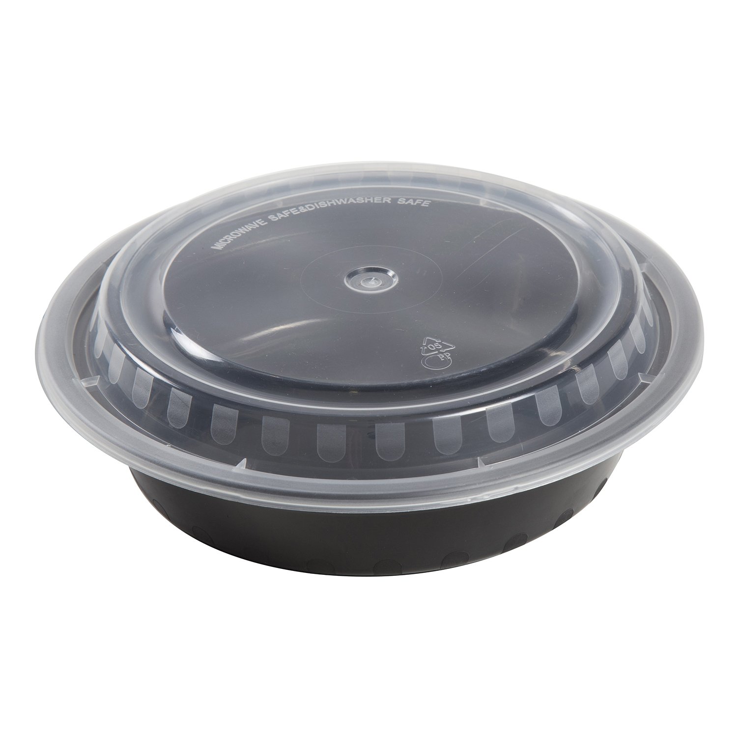 AmerCare 7 Inch Round Black Plastic Food Storage Containers with Lids, 24oz (Pack of 150) - Microwave & Freezer Safe, BPA-Free - Perfect for Meal Prep, Leftovers, and Bulk Food Storage
