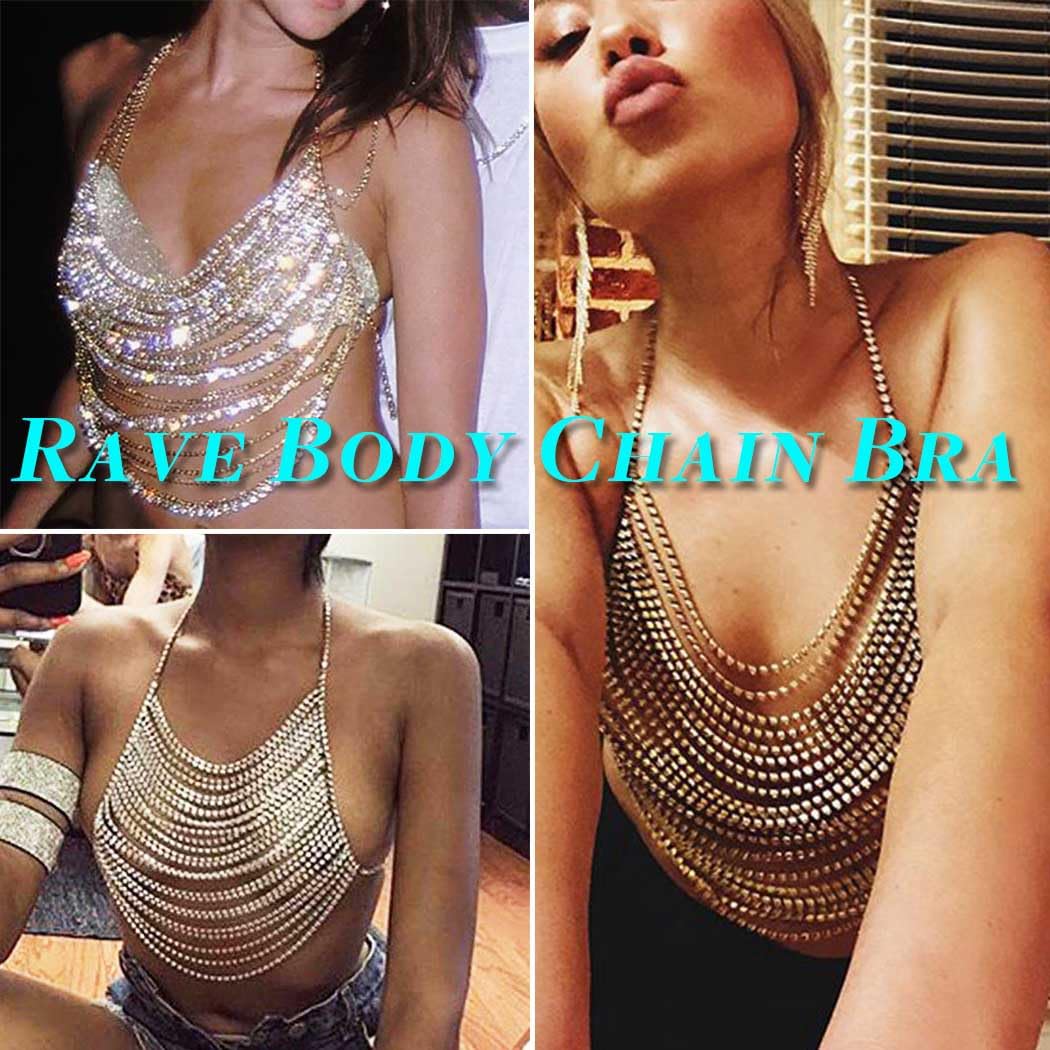Boho Silver Rhinestone Bikini Bra - Sexy Backless Body Chain Halter with Sequins for Women | Beach Party, Music Festival & Summer Vacation Accessories