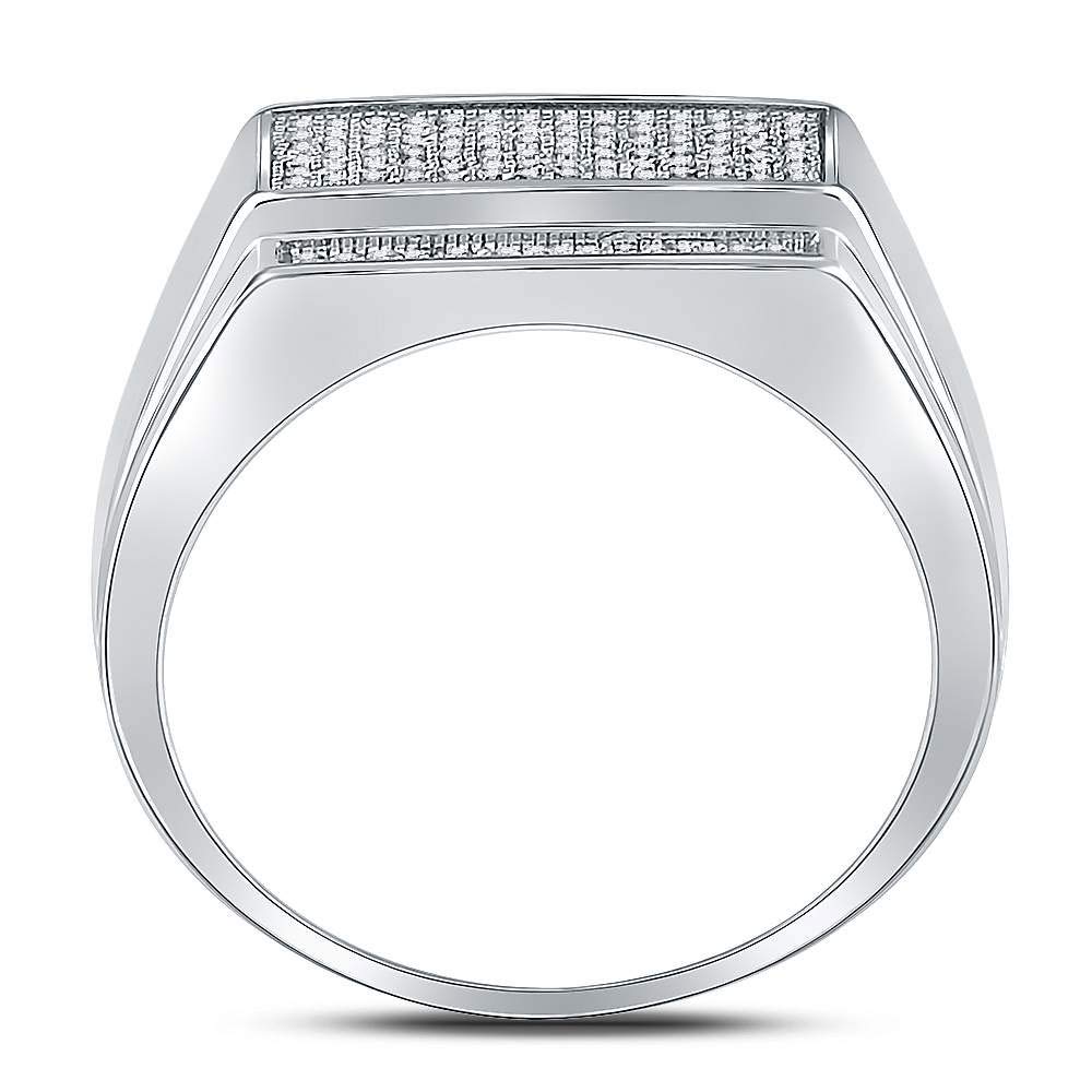 Sterling Silver Men's Round Diamond Rectangle Cluster Fashion Ring - 1/3 CTTW - Elegant Wedding Band, Anniversary Gift & Everyday Jewelry for Men
