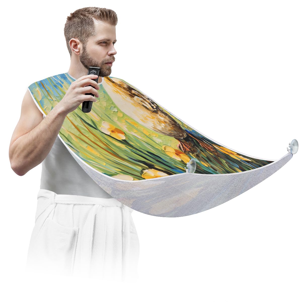**Men's Waterproof Beard Shaving Bib & Hair Dye Apron - Floral Duck Print Barber Cape for Grooming, Makeup & Haircuts - Sink Hair Catcher & Beard Trimming Accessory - Perfect for Home Salon, Barbershops & DIY Styling**