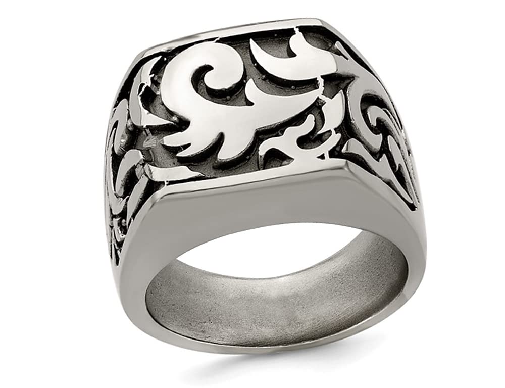 Men's Titanium Signet Ring with Intricate Engraved Pattern - Stylish & Durable Jewelry for Everyday Wear, Gifts, and Special Occasions