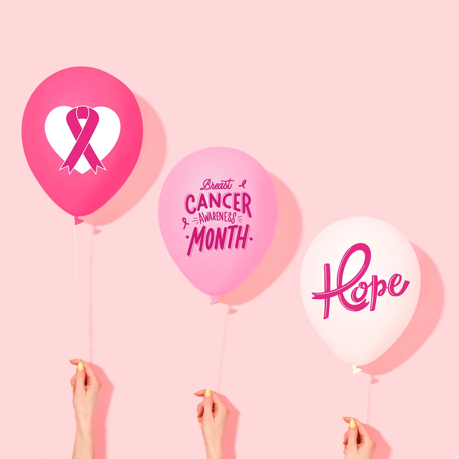 60PCS Pink Breast Cancer Awareness Balloons - Hope Ribbon Decorations for Indoor/Outdoor Parties, Fundraisers & Awareness Events - Perfect for October Breast Cancer Awareness Month Decor
