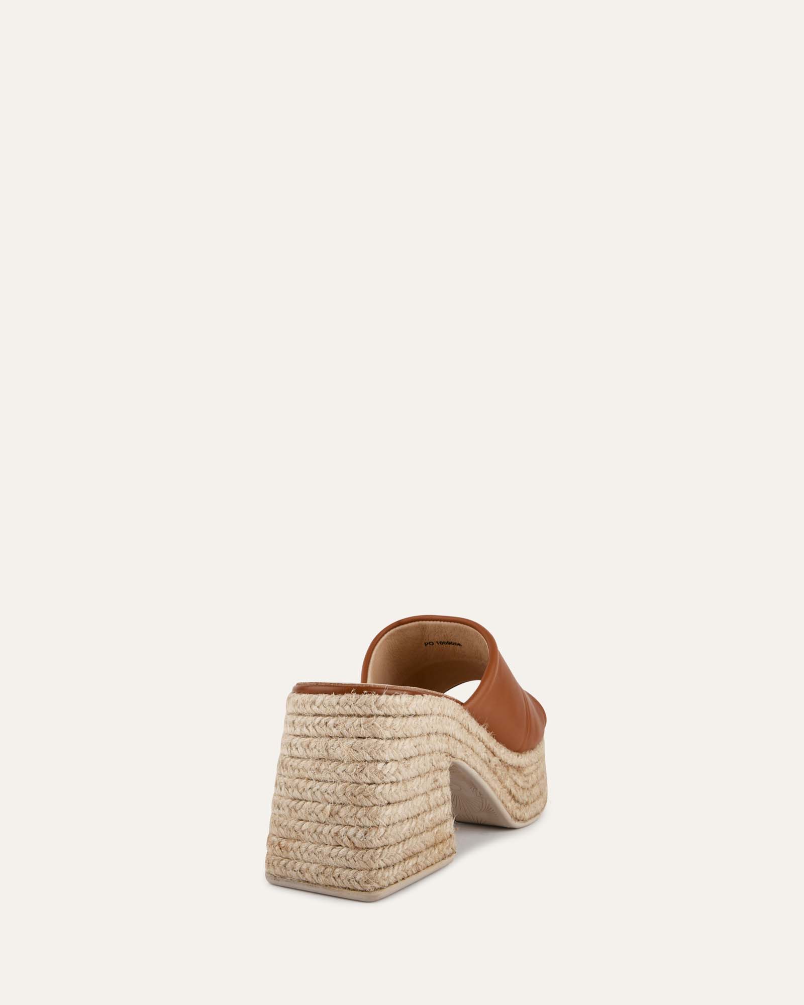Kristen Women's High Heel Espadrille Sandals - Tan Leather Summer Wedges for Beach, Wedding & Party