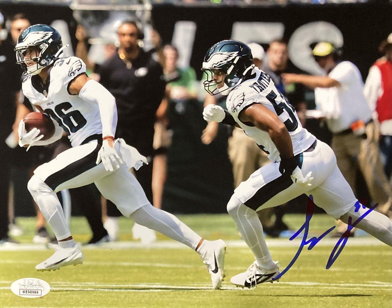 Jeremiah Trotter Jr Autographed 8x10 Philadelphia Eagles Blocking Photo with JSA Certificate - Perfect for Eagles Fans, Sports Memorabilia Collectors, and Home Office Decor