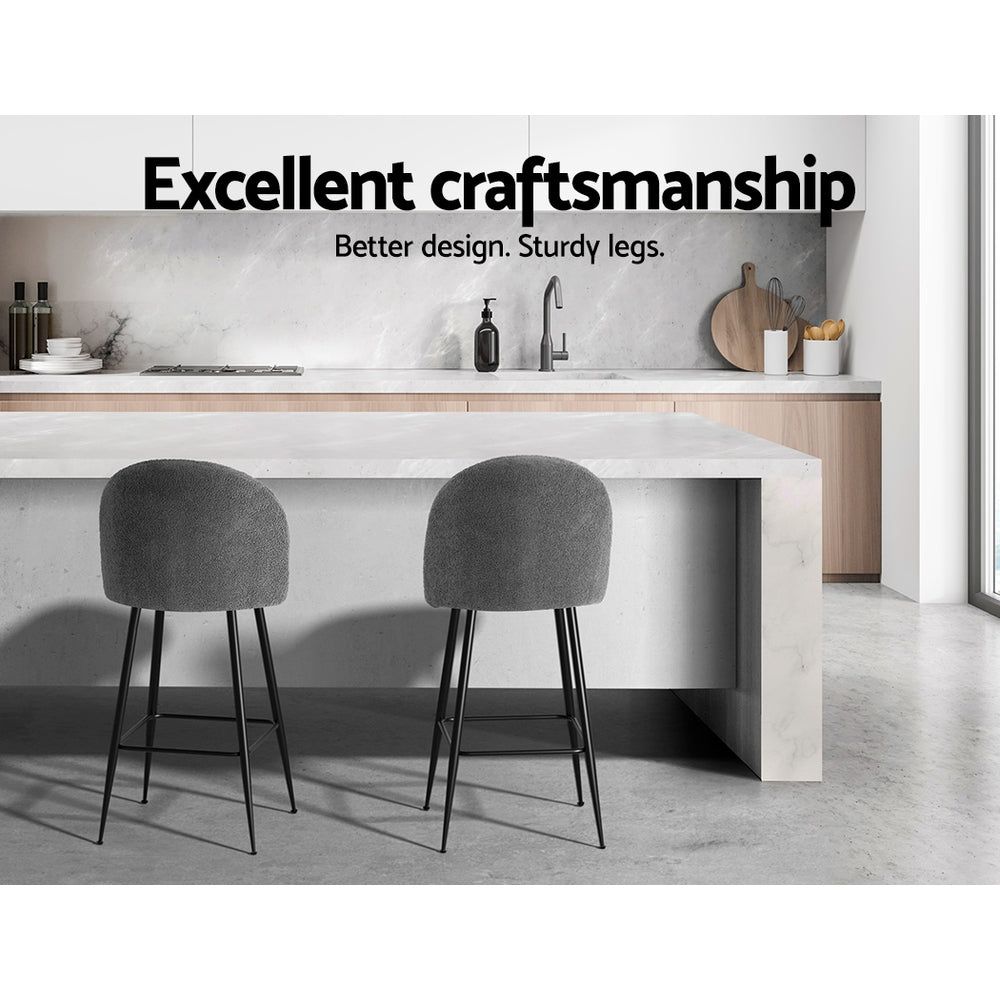 2-Pack Metal Bar Stools with Sherpa Upholstery - Counter Height Kitchen Stools for Dining, Breakfast Nook & Home Bar Use