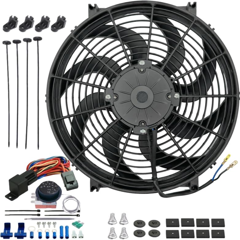 14-15 Inch 180W High-Performance Electric Radiator Cooling Fan with Adjustable Temperature Controller & Thermostat Switch Wiring Kit - Perfect for Car, Truck, and SUV Engine Cooling Systems
