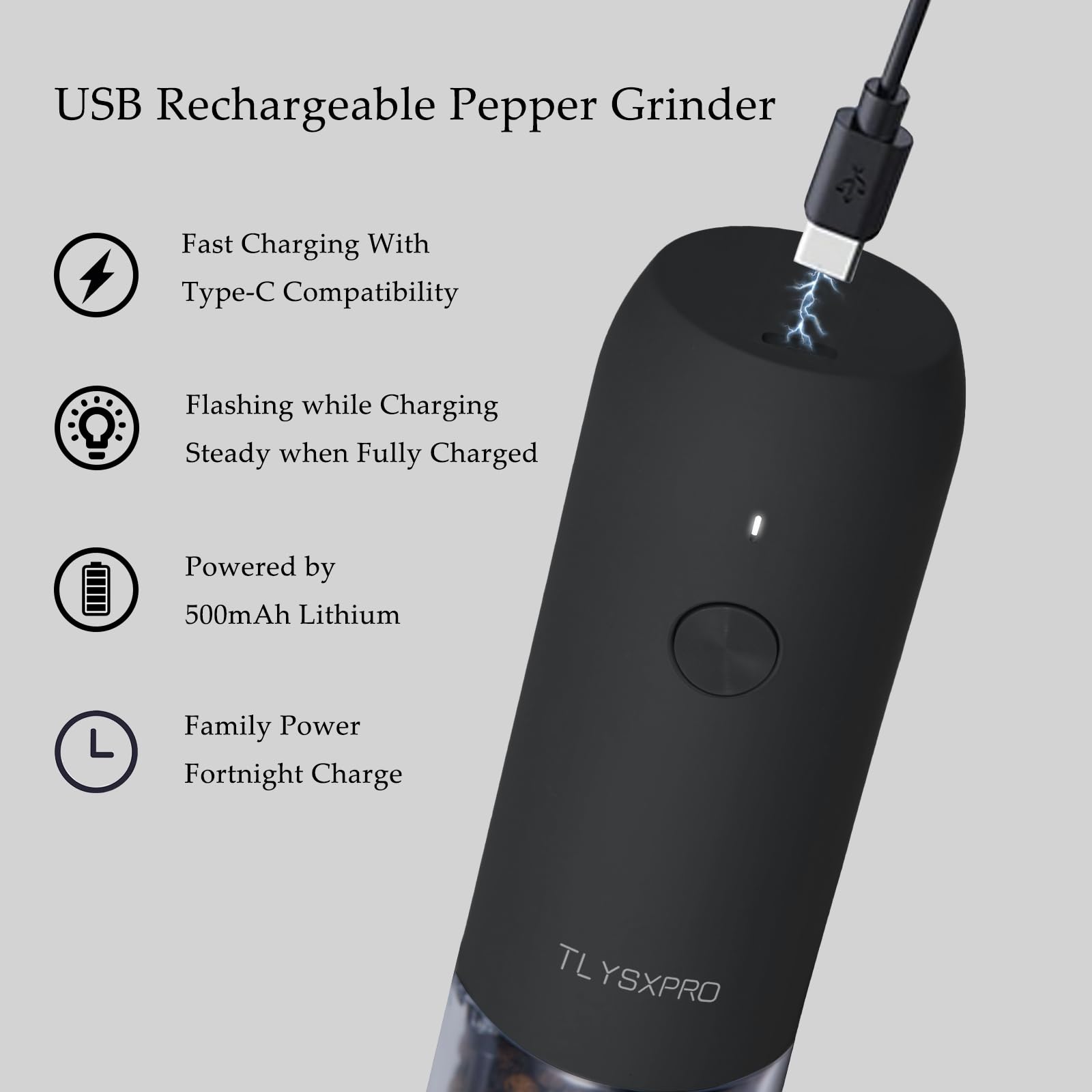 Premium Electric Salt and Pepper Grinder Set - USB Rechargeable Automatic Mill with Adjustable Coarseness, LED Light & Refillable Design (2 Pack, Black & White) - Perfect for Kitchen, Dining Table, Camping & Gifts