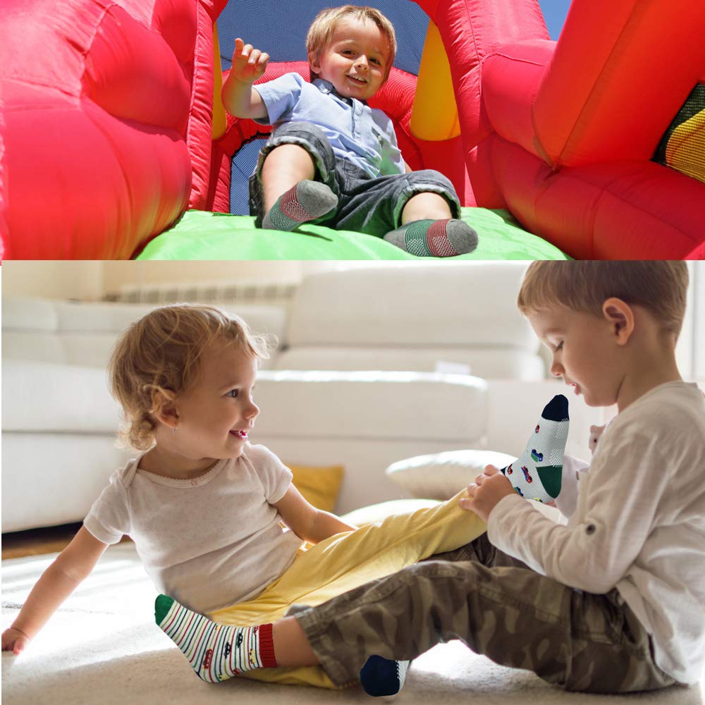 12 Pairs Non-Slip Toddler Socks with Grips - Cotton Anti-Skid Ankle Crew Socks for Boys & Girls (1-7 Years) - Perfect for Playtime, Daycare & Indoor Activities