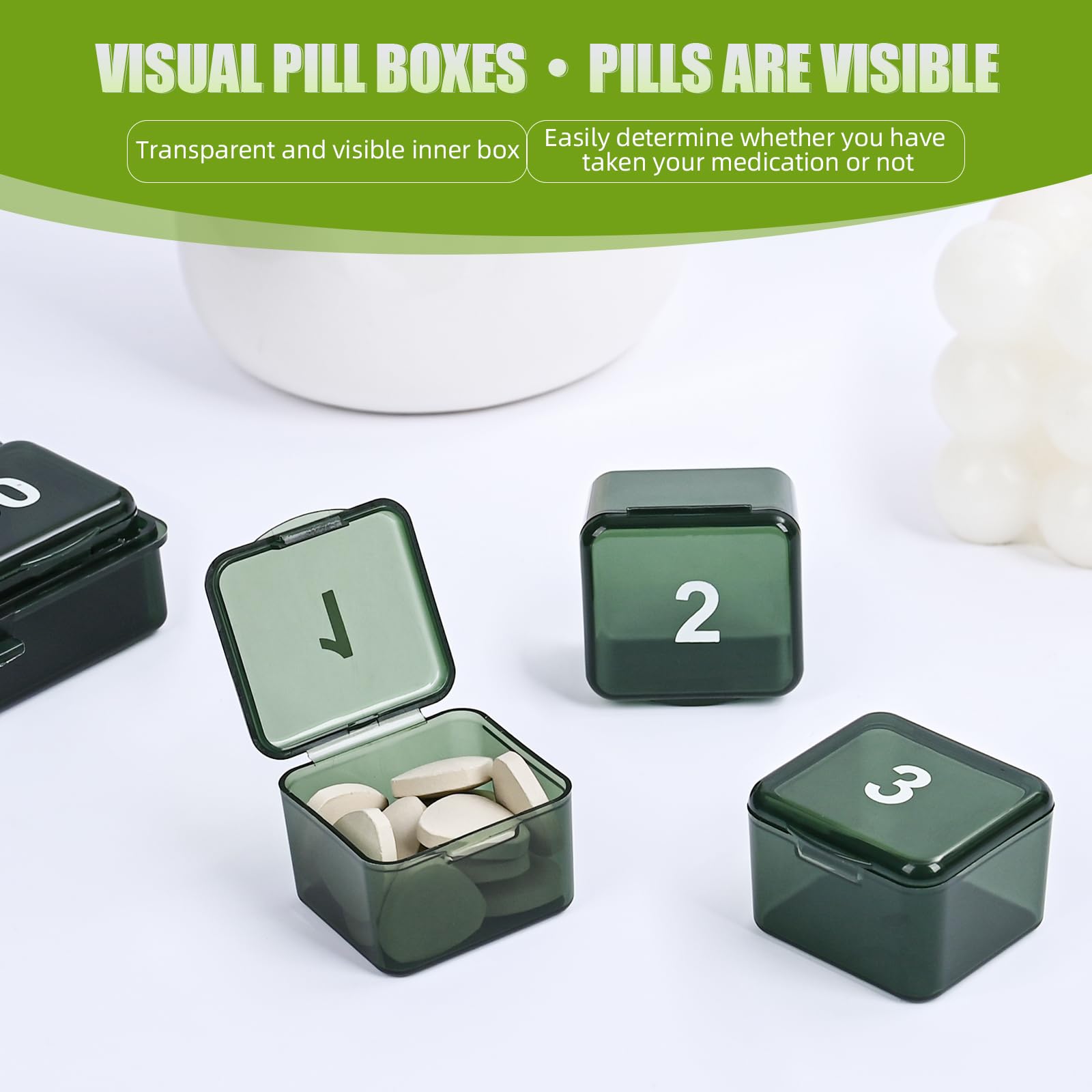 30-Day Moisture-Resistant Pill Organizer - 1x Daily Medication Box with Squeeze-Open Design | Large Portable Travel Pill Case for Vitamins & Medicine (Dark Green) | Perfect for Home, Travel & Daily Medication Management