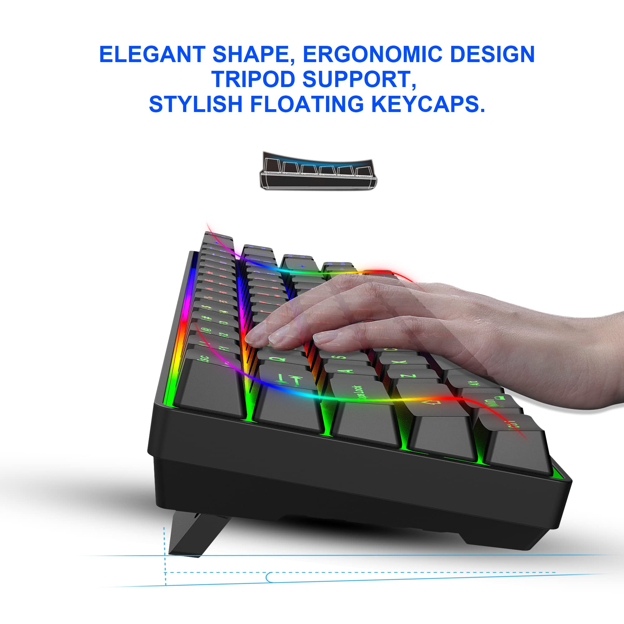 SNPURDIRI 60% Wireless Gaming Keyboard and Mouse Combo - LED Backlit 68-Key Compact Mechanical Keyboard for PC, Mac, Laptop - Perfect for Gaming, Office Work & Home Use