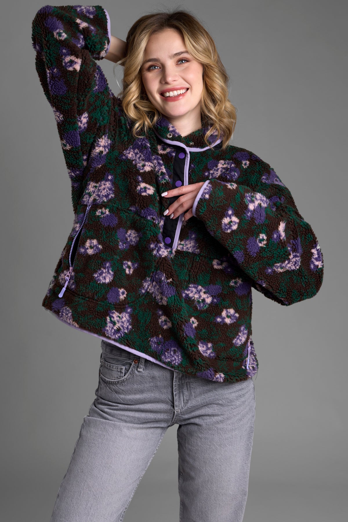 Women's Floral Sherpa Jacket - Cozy Fleece Lined Winter Coat for Outdoor Activities, Hiking & Casual Wear