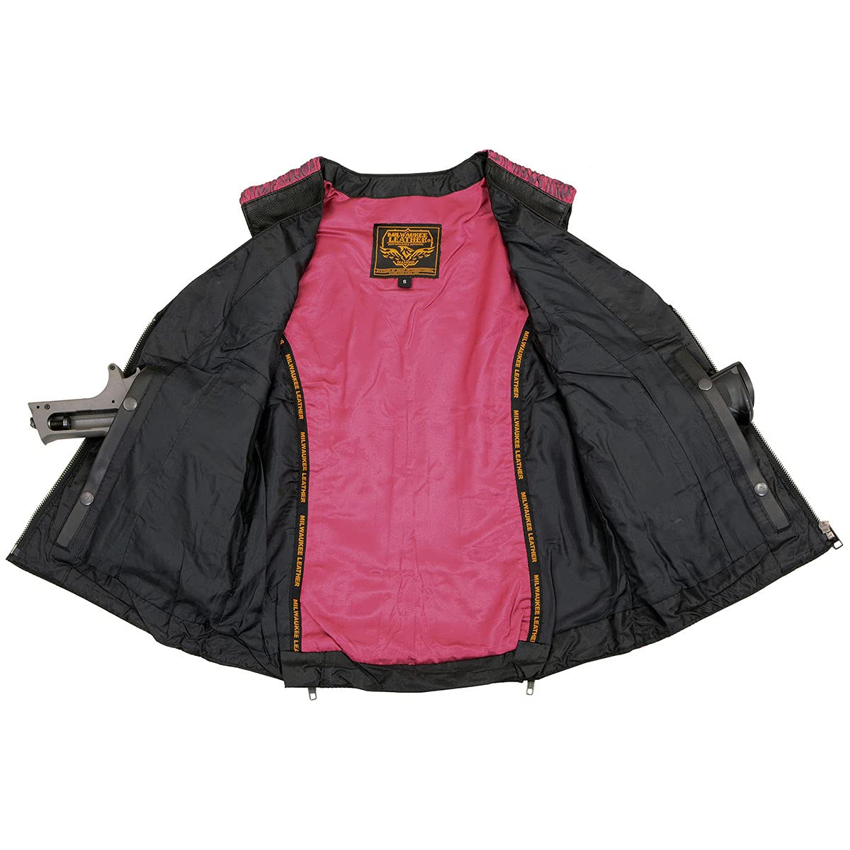 Milwaukee Leather MLL4571 Women's Black & Pink Lightweight Motorcycle Vest - Crinkled Leather Design, Size 4XL - Breathable Harley Davidson Jacket for Female Riders - Summer Commuting, Biker Events, Casual Fashion, Road Trips - Perfect for Everyday Wear & Motorcycle Enthusiasts
