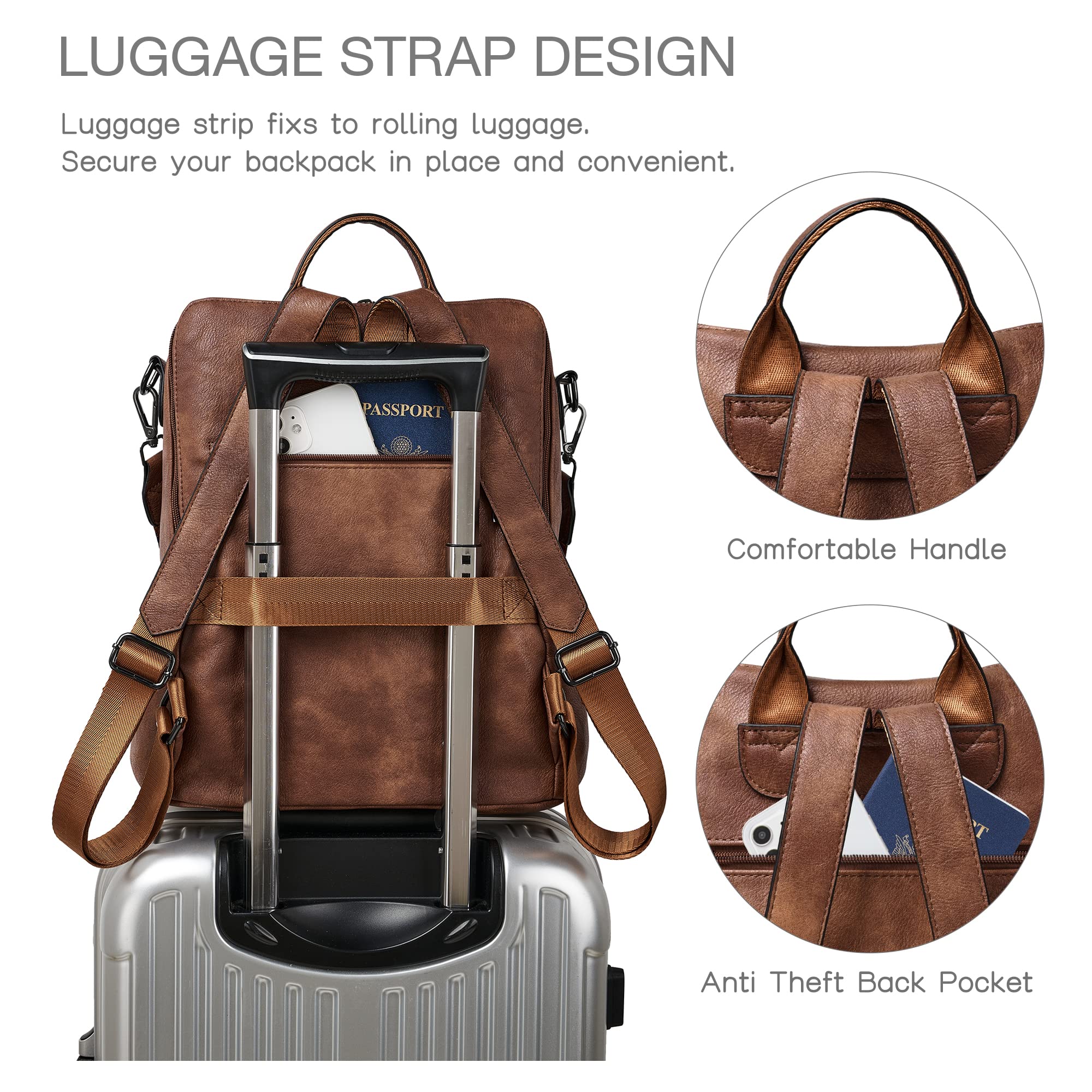 Shrrie Women's Leather Backpack Purse - Fashion Designer Convertible Shoulder Bag for Travel, Work & Daily Use