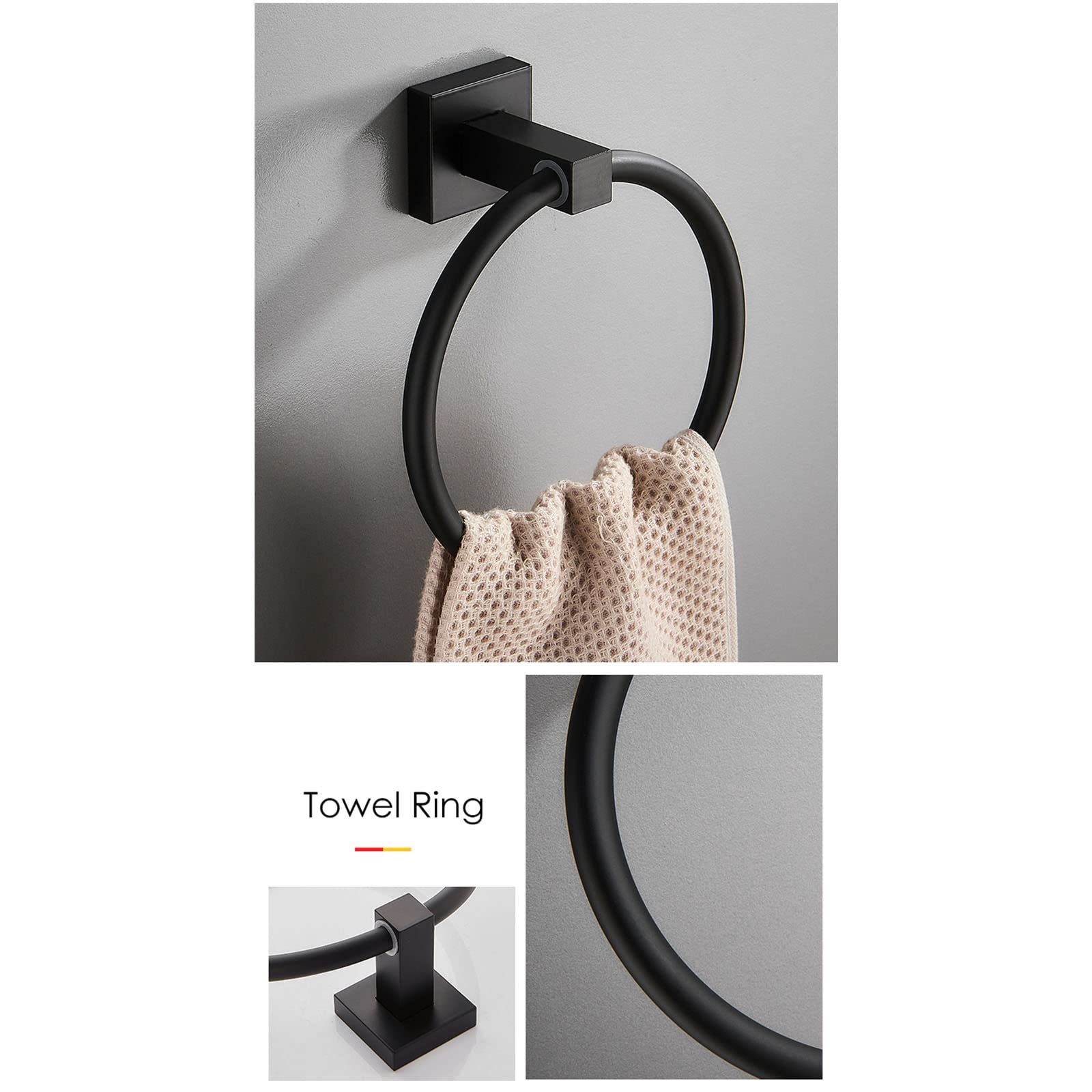 6-Piece Matte Black Bathroom Hardware Set - Double Towel Bar, Towel Rack, Towel Ring & Toilet Brush Holder - Durable Aluminum Bathroom Accessories for Modern Home Decor (Ideal for Bathroom Organization & Space Saving)