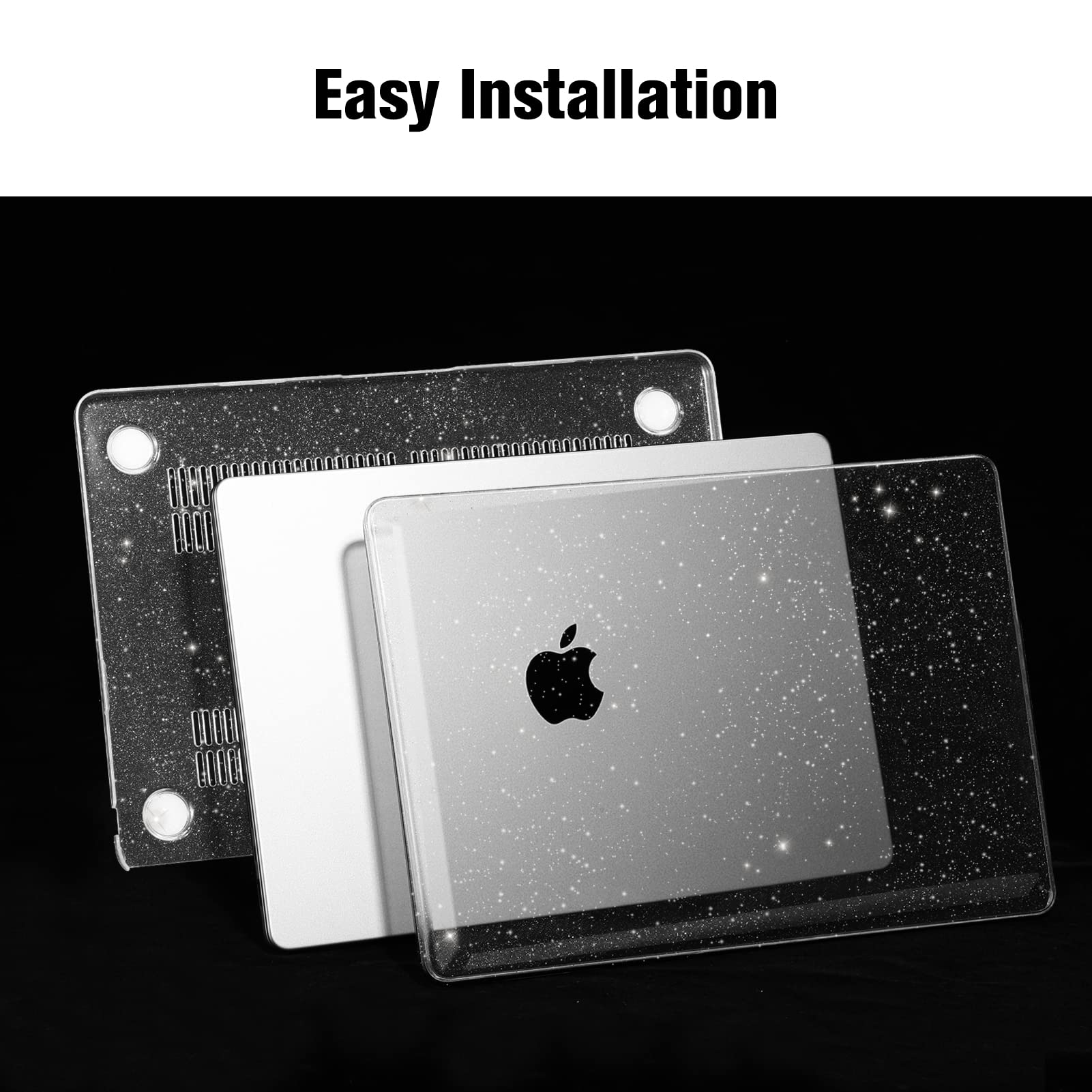 Fintie Protective Hard Shell Case for MacBook Air 13.6 Inch (2022-2025 Models A3240/A3113/A2681) - Snap On Cover Compatible with M2/M3/M4 Chip - Glittering Clear - Perfect for Work, Travel & School Protection