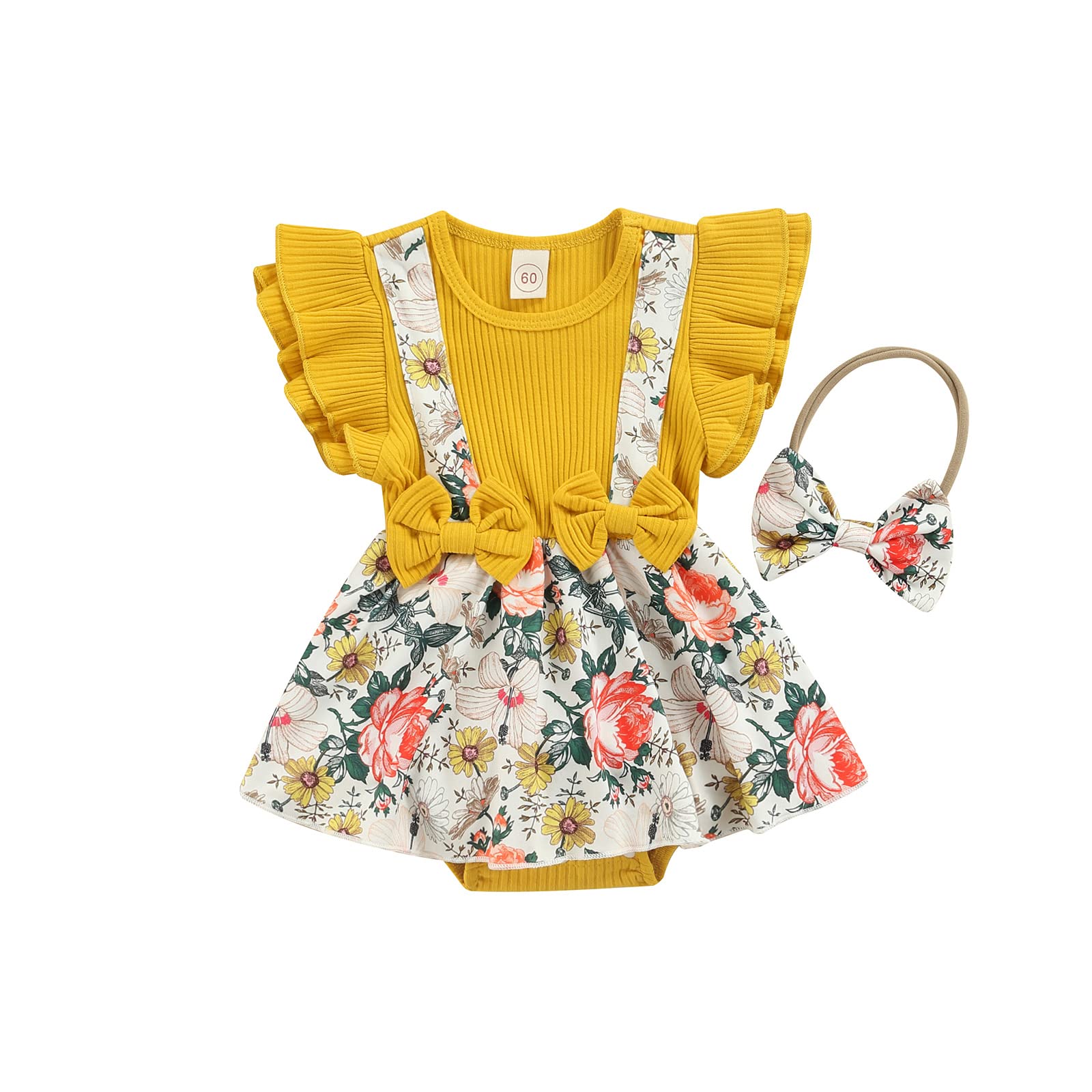 Adorable Newborn Baby Girl Romper Dress Set - Ribbed Floral Outfit with Ruffle Tutu Skirt & Headband | Soft Summer Infant Clothes for Photo Shoots, Parties & Special Occasions