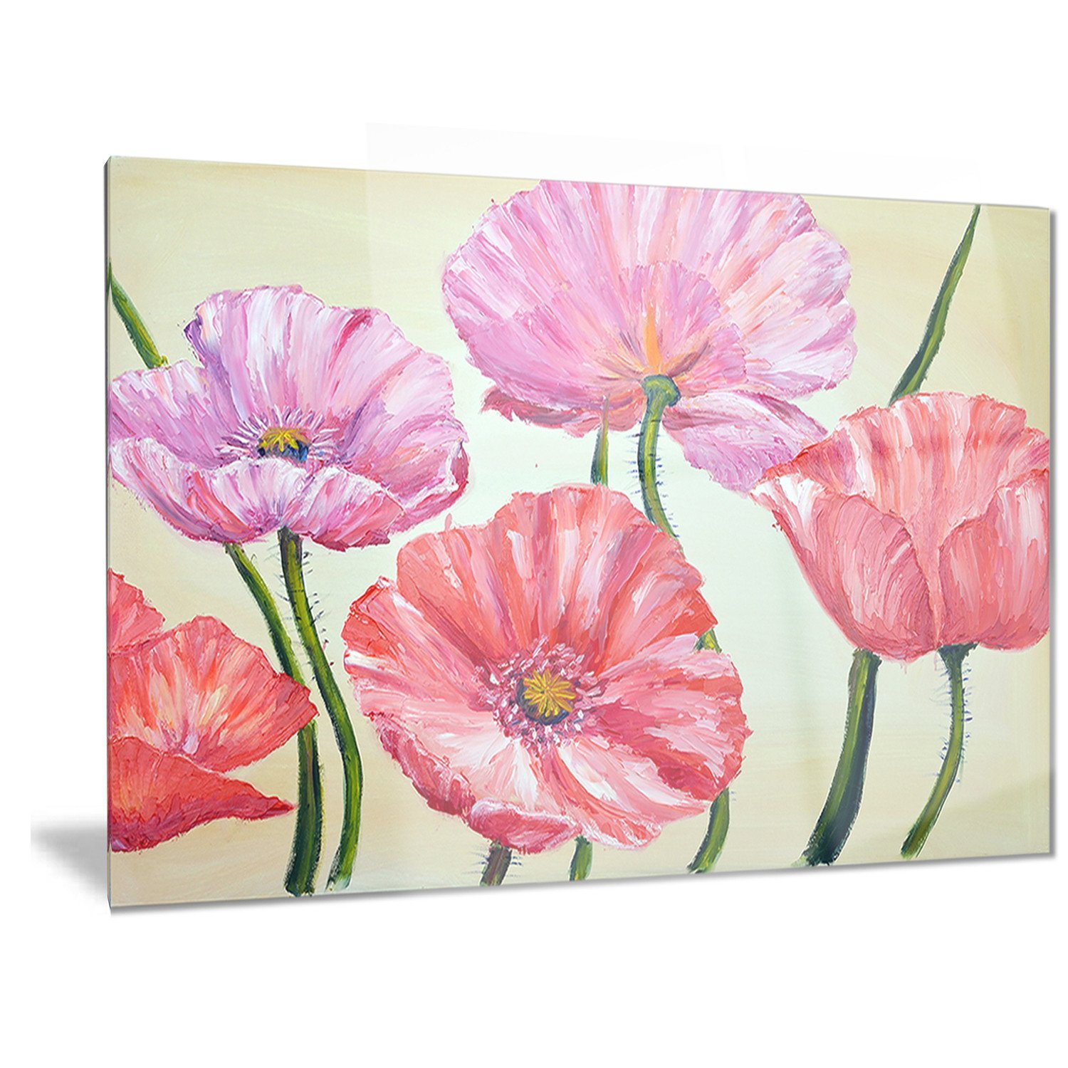 Designart Red & Pink Poppies Floral Metal Wall Art - 28x12 Inch Modern Home Decor - Perfect for Living Room, Bedroom & Office Wall Decor