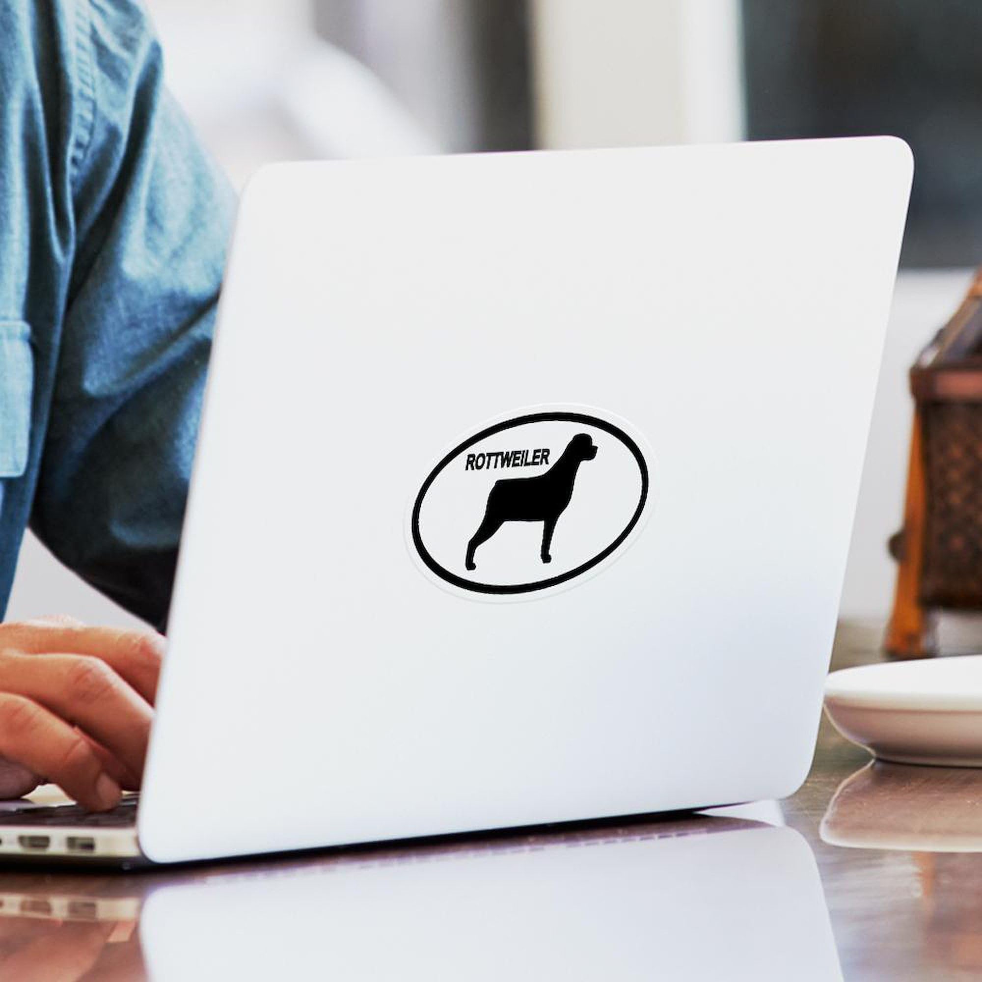 Rottweiler Oval Car Sticker - Durable Bumper Decal for Cars & Laptops