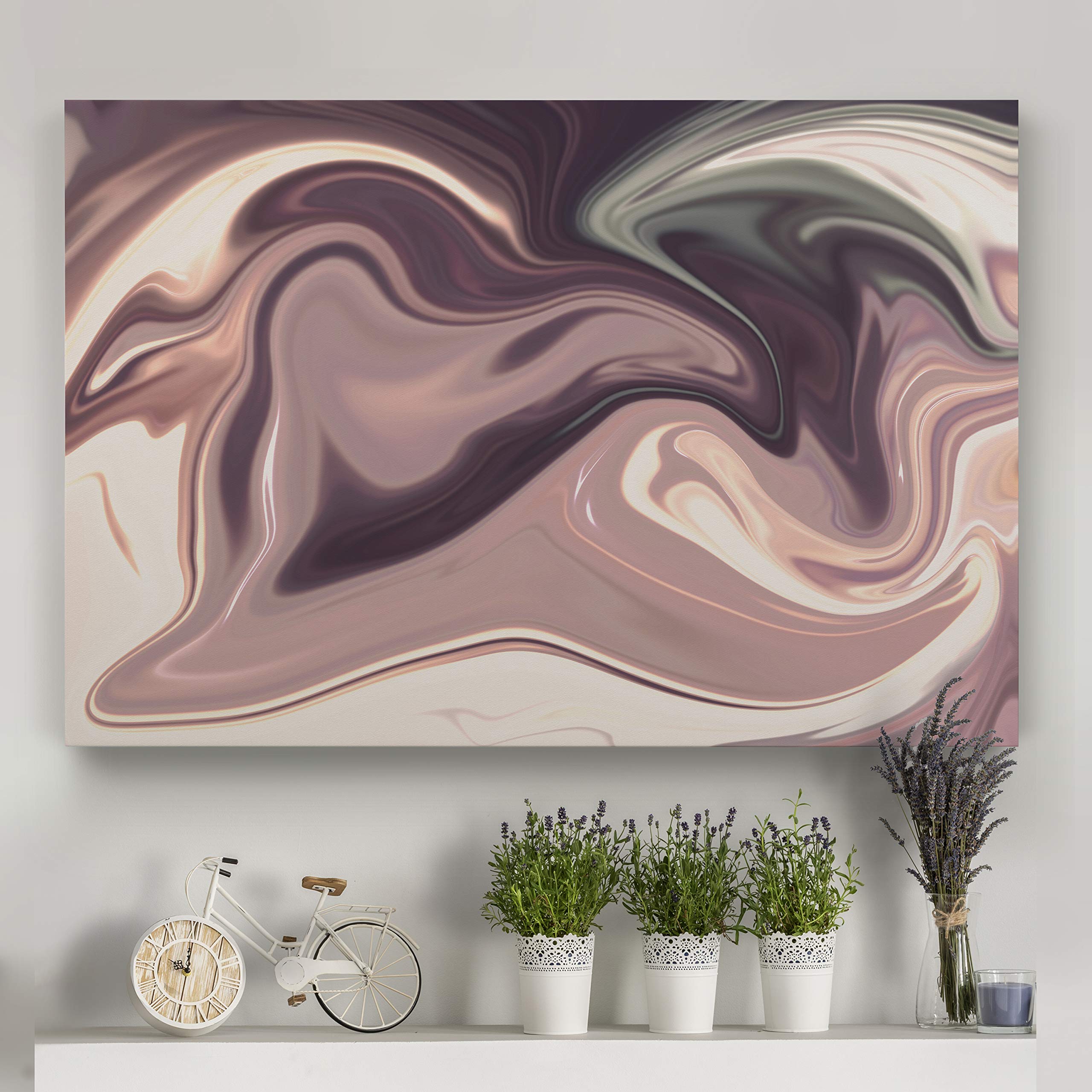 Mint Chocolate Marble Pattern Gallery Wrapped Canvas Wall Art - Modern Abstract Painting for Living Room, Bedroom & Office Decor