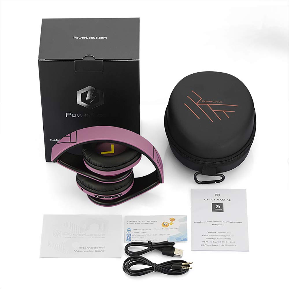 PowerLocus Bluetooth Over-Ear Headphones - Wireless & Wired Stereo Headset with Built-in Mic, Foldable Design, Micro SD/TF & FM Radio - Compatible with iPhone, Samsung, iPad, PC (Purple) - Perfect for Travel, Workouts, and Home Entertainment