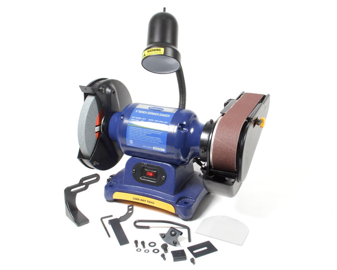 Eastwood 1/2 HP Belt Sander 8-Inch Bench Grinder & Sharpener | Electric Sanding & Grinding Machine with Aluminum Oxide Wheel & Sanding Belt for Metalworking, Woodworking & DIY Projects