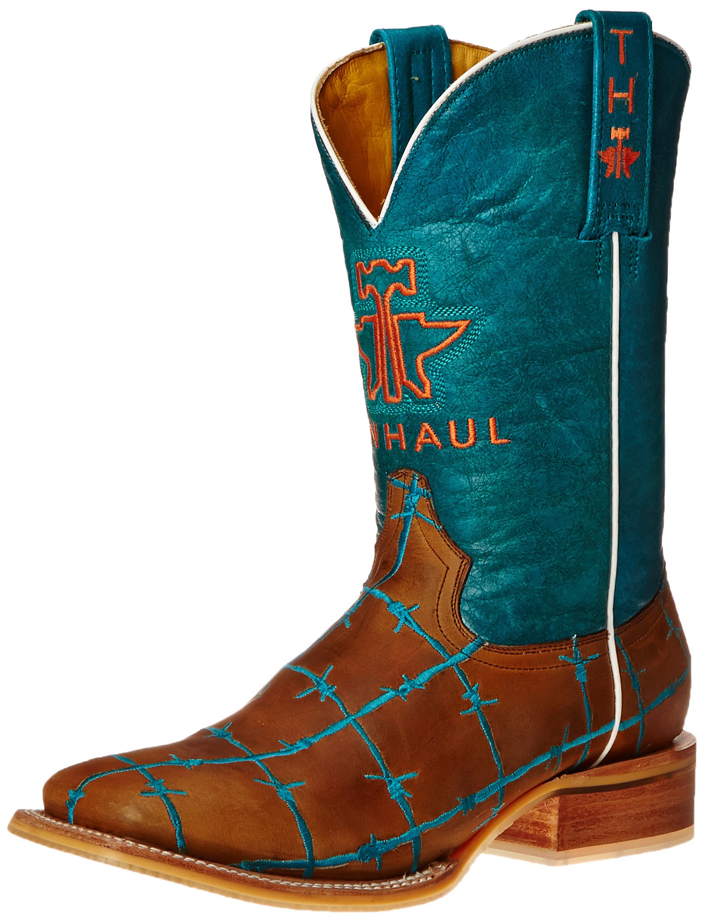 Tin Haul Women's Barbed Wire Western Boots - Tan & Turquoise Cowgirl Boots Size 11 | Comfortable Rodeo & Country Dance Shoes for Women