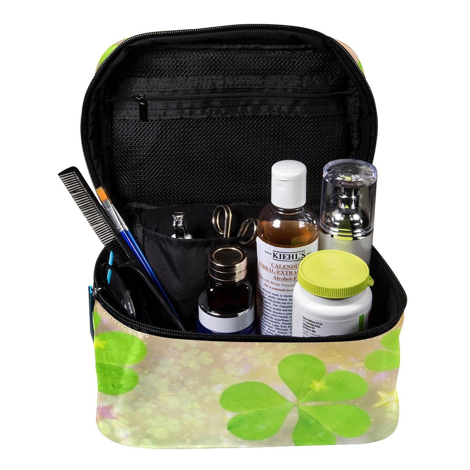 Eco-Friendly Green Leaves Print Large Travel Makeup Bag - Waterproof Cosmetic Organizer with Zipper for Women & Girls | Perfect for Vacation, Gym, and Daily Essentials Storage