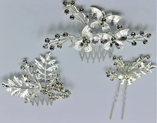 AB Beauty House 3-Piece Bridal Hair Accessories Set - Elegant Pearl Hair Comb Clips & Pins for Women, Wedding, Bridesmaid (Silver) | Perfect for Weddings, Proms, and Special Occasions