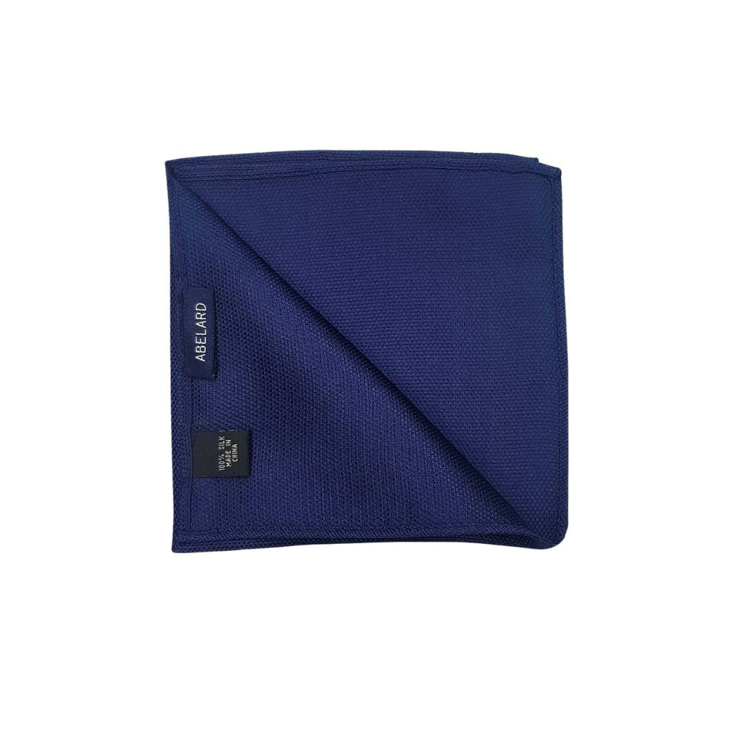 ABELARD Men's Pocket Square - Classic Plain Navy Blue Silk Handkerchief for Suits & Formal Events