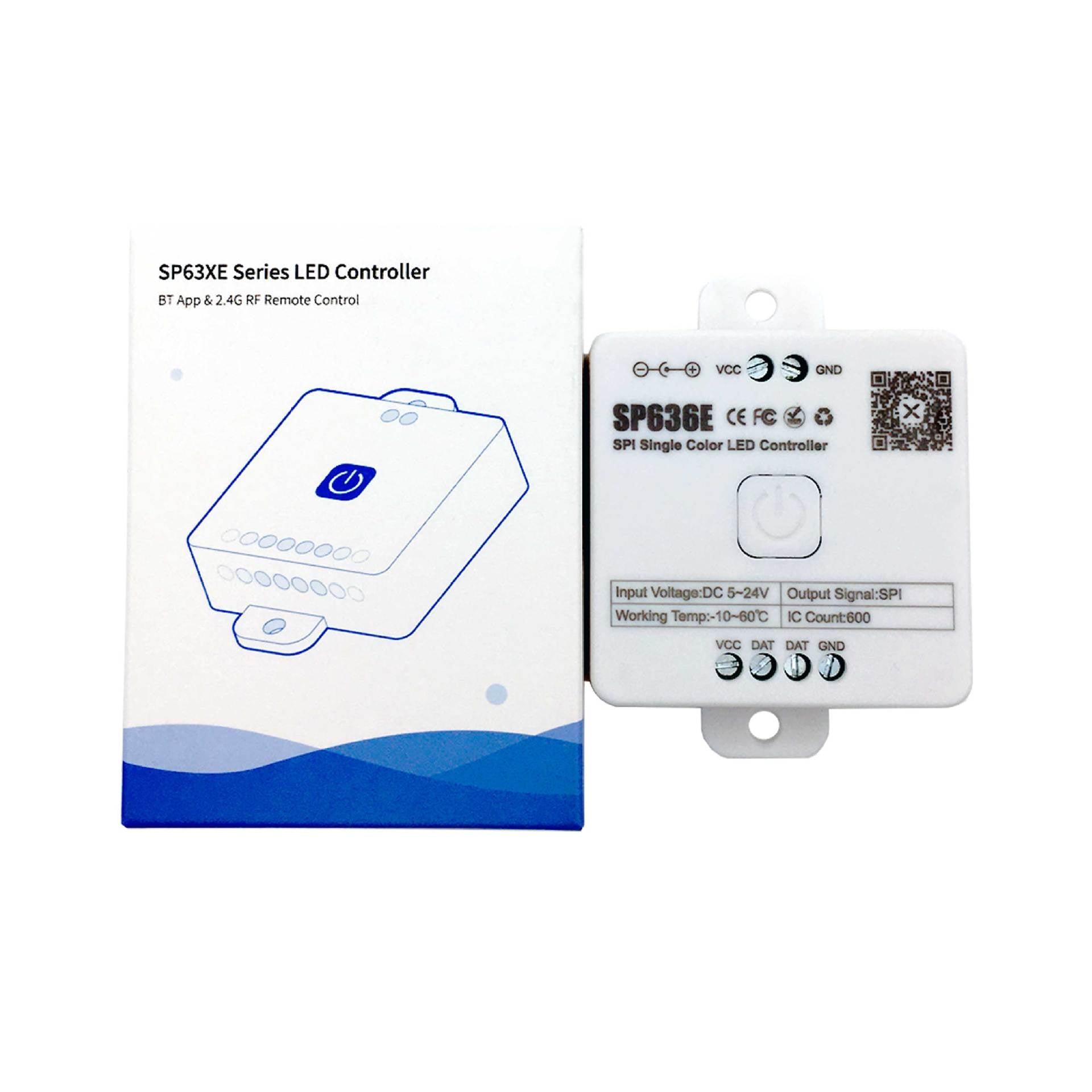 SPI LED Controller Bluetooth Music Sync for Addressable LED Strips & Panels - Compatible with WS2811, WS2815, WS2801, SK6812, WS2813, SK9822, APA102C - iOS/Android App Control - Perfect for Home Lighting, Stage Effects & DIY Projects