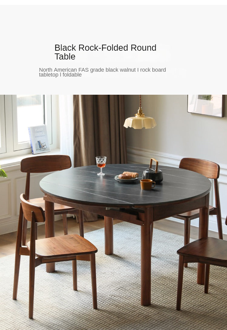 Premium Black Walnut Solid Wood Folding Round Dining Table - Handcrafted Natural Wood Table for Kitchen, Dining Room, Small Space & Outdoor Entertaining