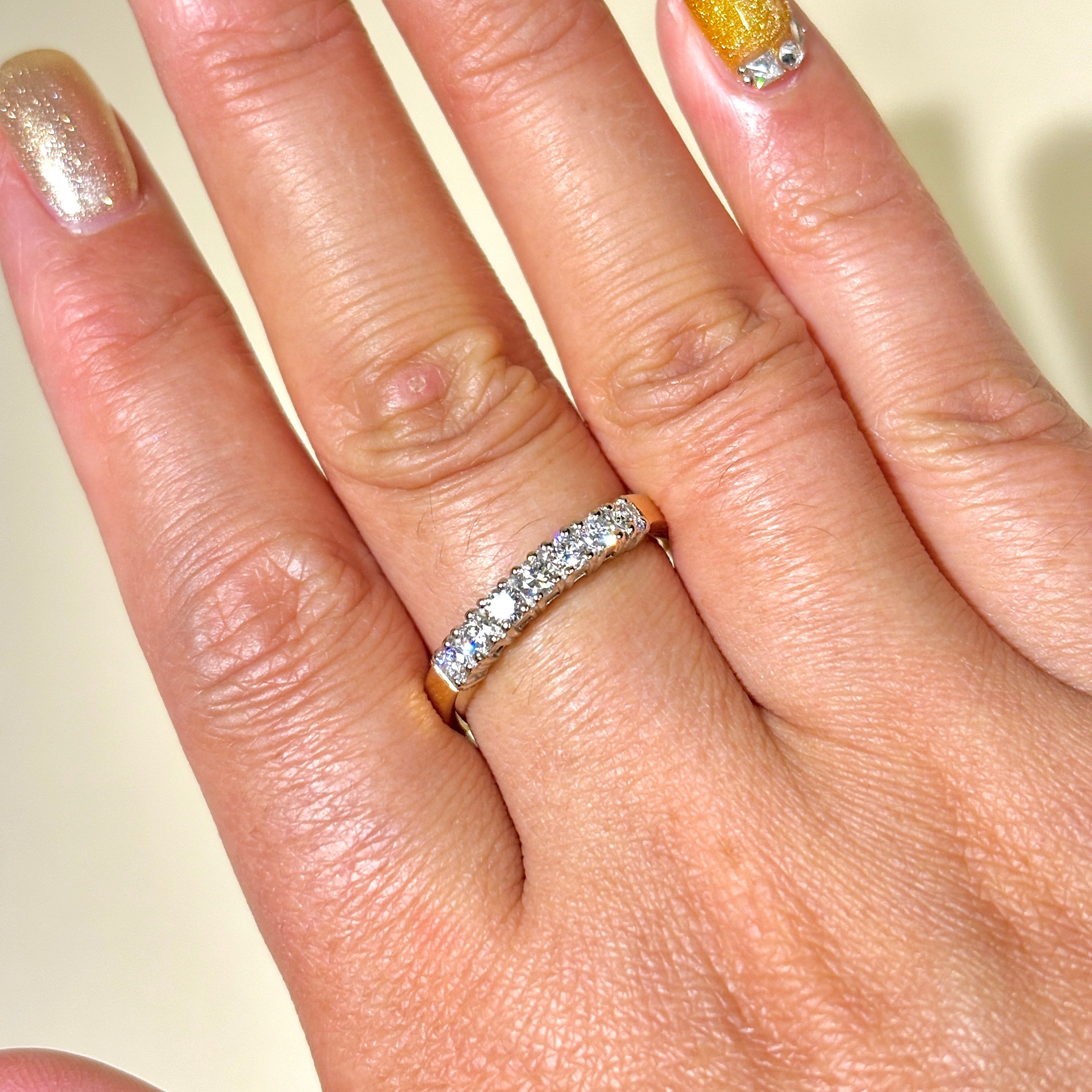 14K Yellow Gold Seven Stone Diamond Band Ring - 0.56 Carat Total Weight (CTW) - Size 8.5 - Elegant Wedding Band, Anniversary Gift, or Everyday Luxury Jewelry for Women