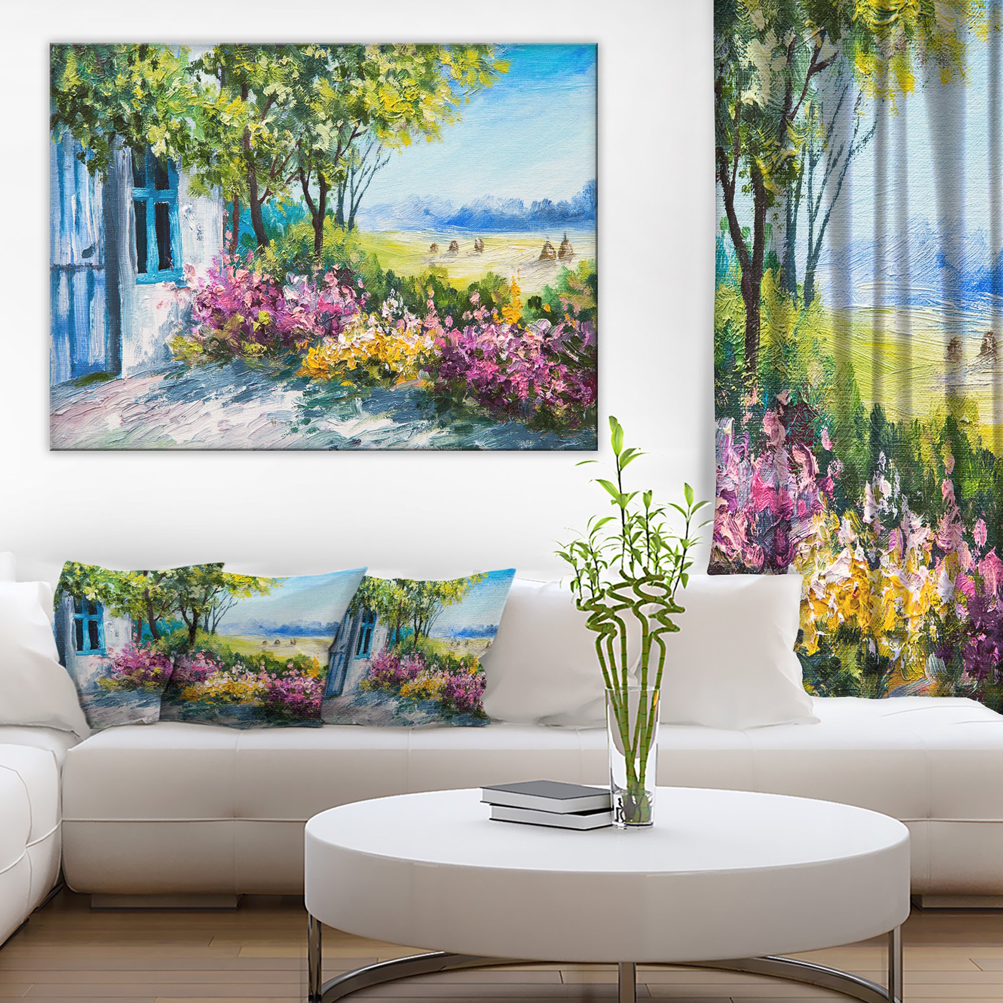 House Landscape Art Print Canvas - Beautiful Garden Scenery Wall Decor for Living Room, Bedroom & Office