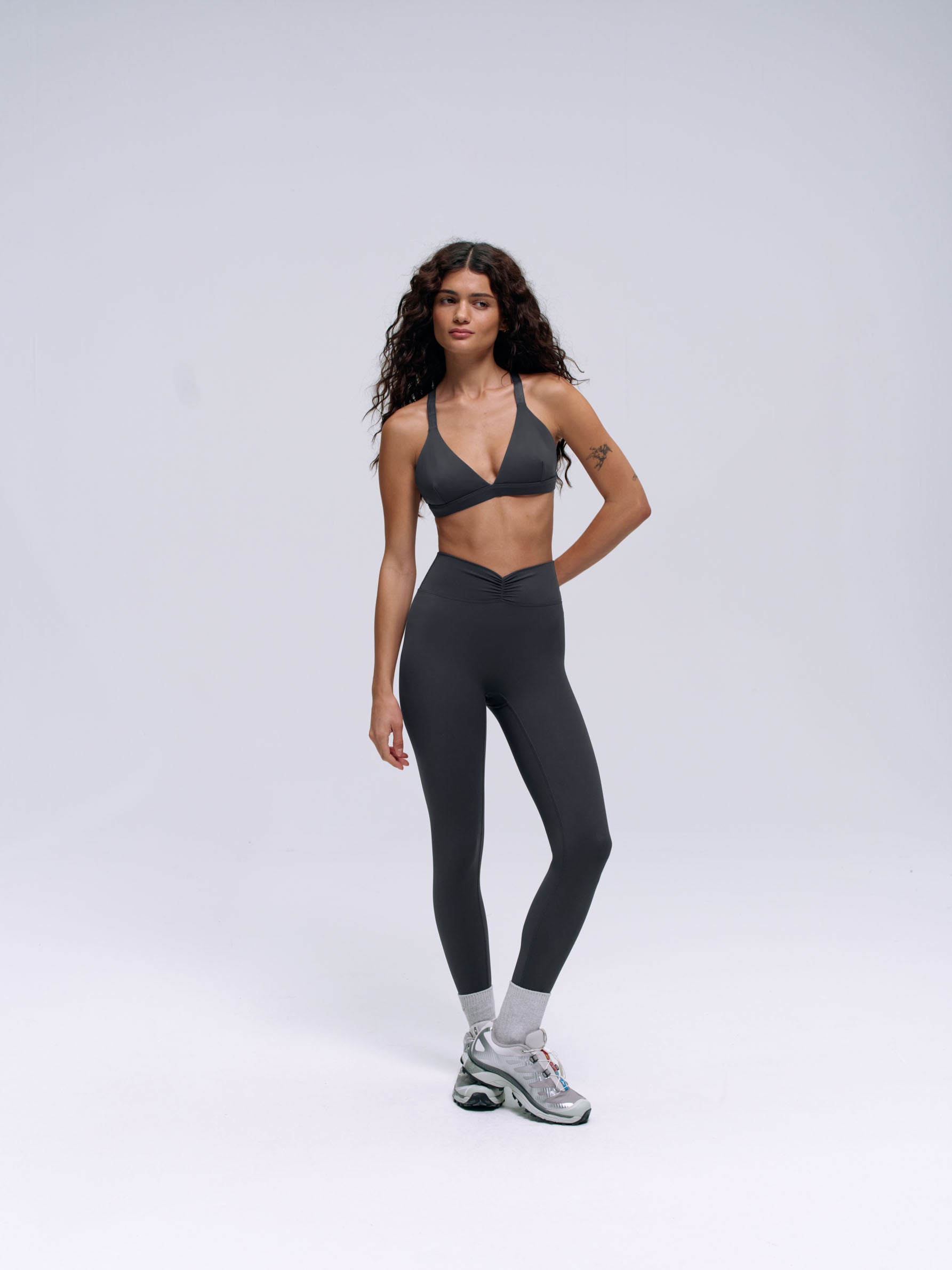 Ultimate Ruched Front Leggings for Women - High Waisted Tummy Control Yoga Pants in Graphite Grey | Perfect for Workouts, Lounge & Everyday Wear