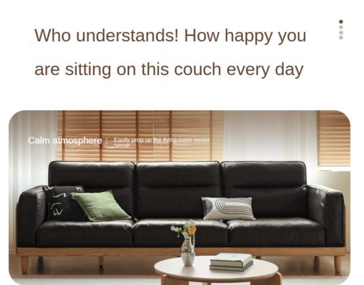 Premium Oak Solid Wood Straight High Back Cloth Leather Sofa - Modern Living Room Furniture for Home Office & Lounge Comfort