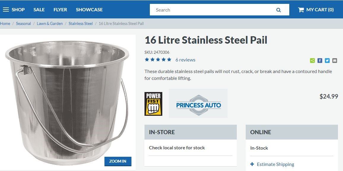 16L Stainless Steel Pail Bucket - Food Grade, Rust Resistant, Multipurpose for Kitchen, Restaurant & Outdoor Use - QT9102