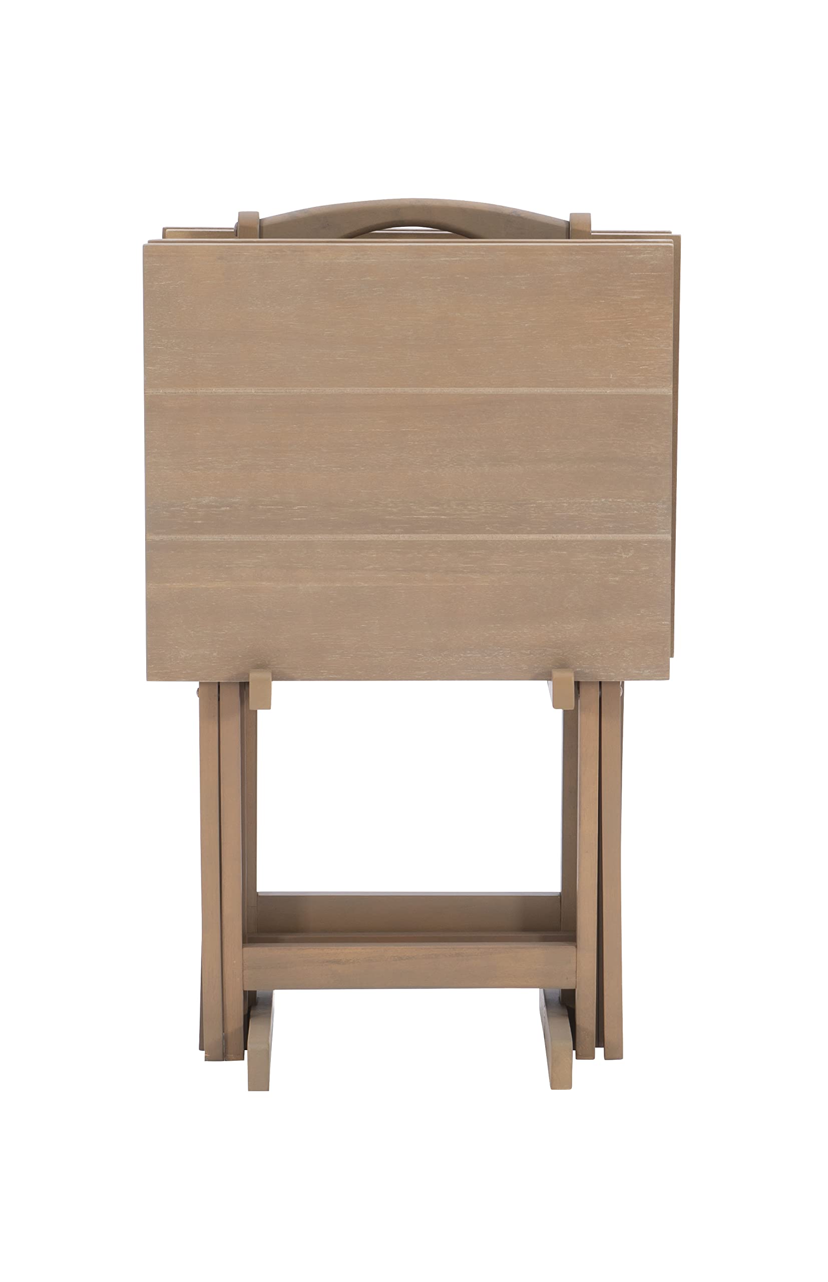 Linon Acacia Grace Tray Table Set in Driftwood Finish - Side Table with Storage Tray for Living Room, Bedroom, or Patio Decor