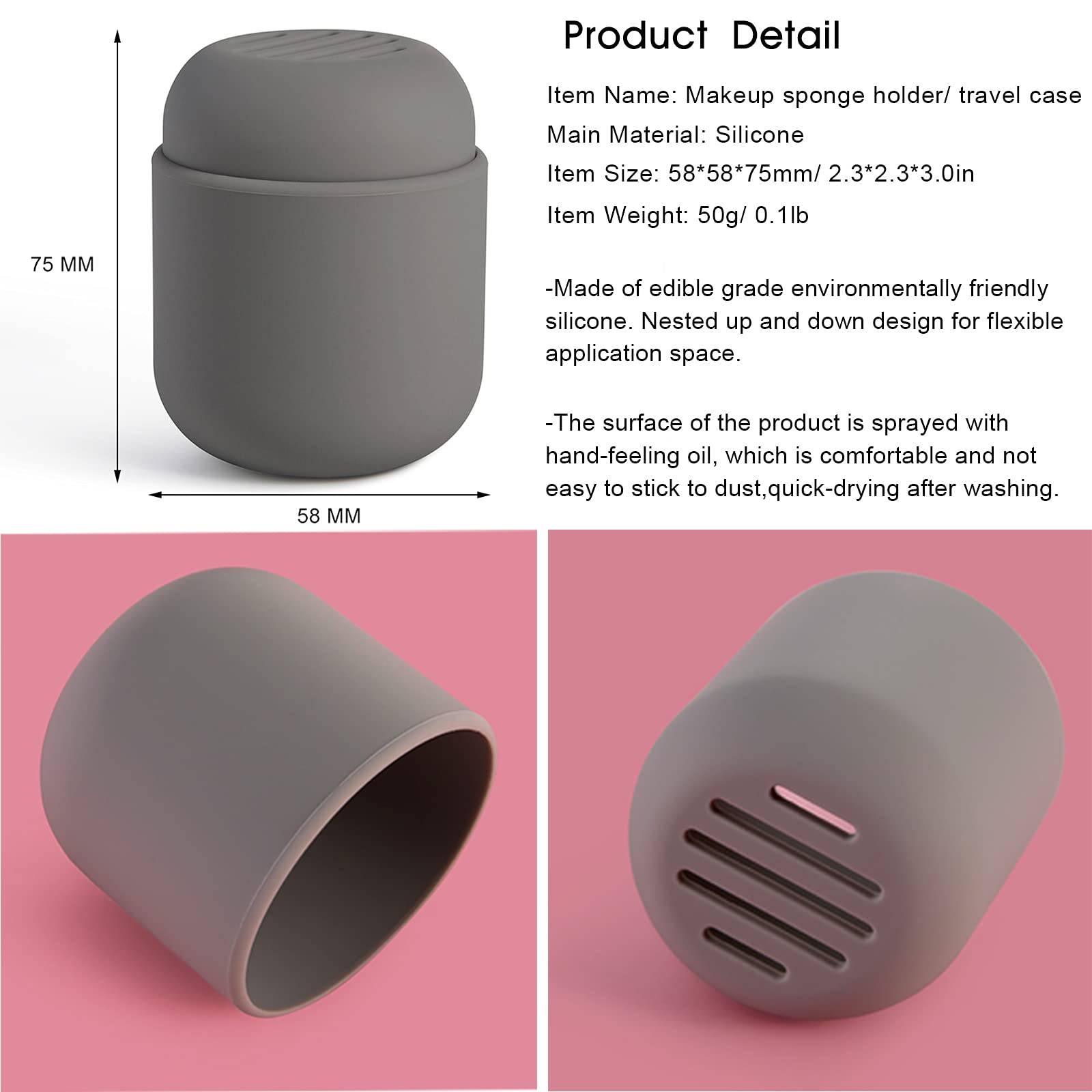BEZOX Silicone Makeup Sponge Holder with Double-Sided Vent Design - Quick Drying Beauty Blender Case, Travel-Friendly Cosmetic Organizer (Blender Not Included, Grey) | Perfect for Travel, Gym & Everyday Makeup Storage