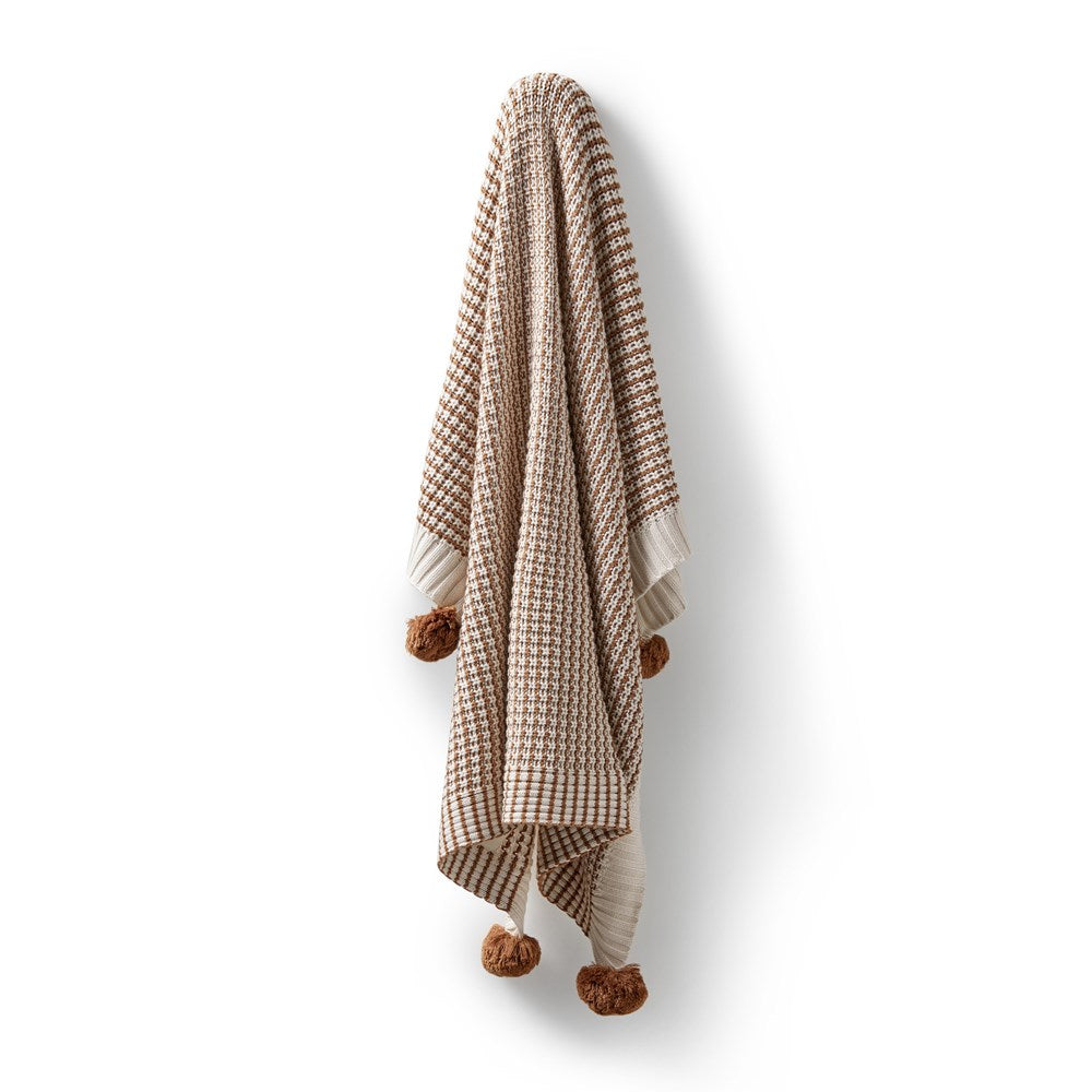 Organic Cinnamon Stripe Knitted Blanket - Soft & Cozy Handmade Throw for Living Room, Bedroom & Nursery - Eco-Friendly Home Decor Gift