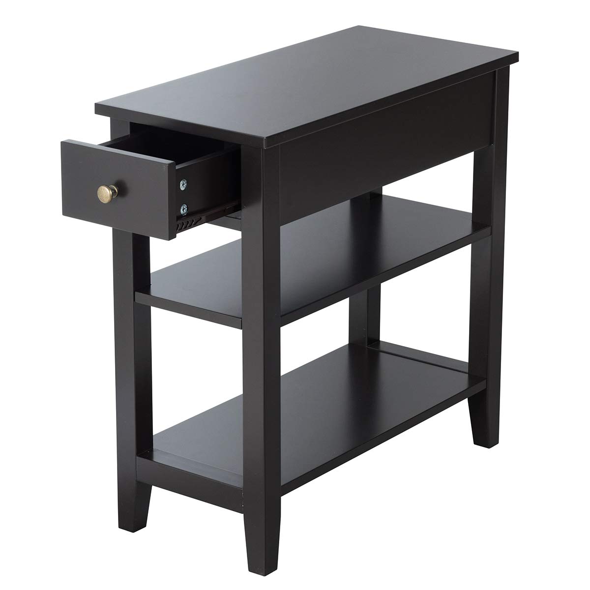 Giantex Narrow End Table Set of 2, Small Side Table with Drawer and Shelf, Wood Accent Sofa Table, Skinny Nightstand for Small Space - Perfect for Living Room, Bedroom, Office or Dorm (Black)