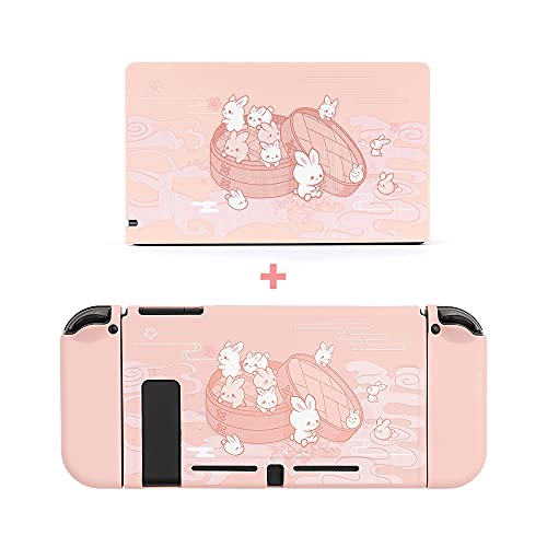 GeekShare Cute Protective Case & Dock Cover Skin for Nintendo Switch - Steamed Bun Rabbit Design | Accessories Kit for Switch Console & Dock | Perfect for Gaming, Travel & Home Decor